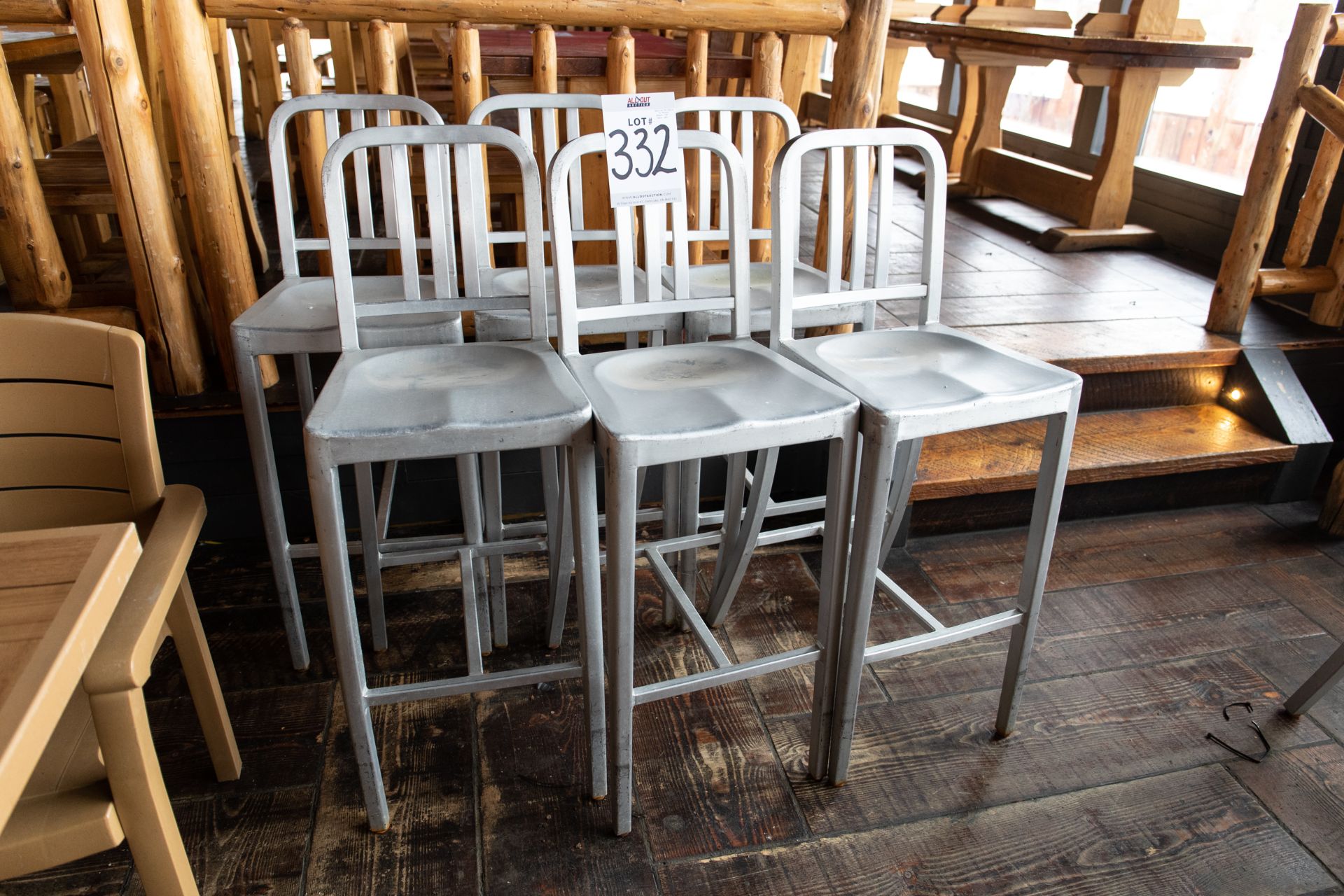 6 SILVER BAR STOOLS WITH BACKS - SEAT-29" BACK 43"