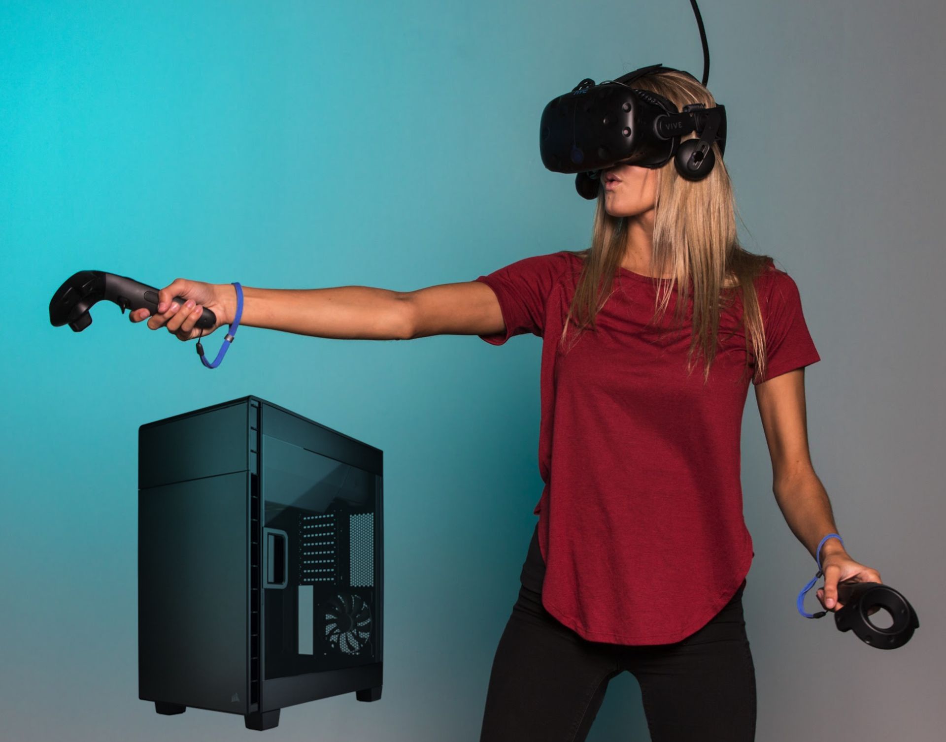 VIRTUAL REALITY EQUIPMENT - H-98" D-125" W- 122" GAMING TOWER, VR HEAD SET, SENSORS AND MONITOR