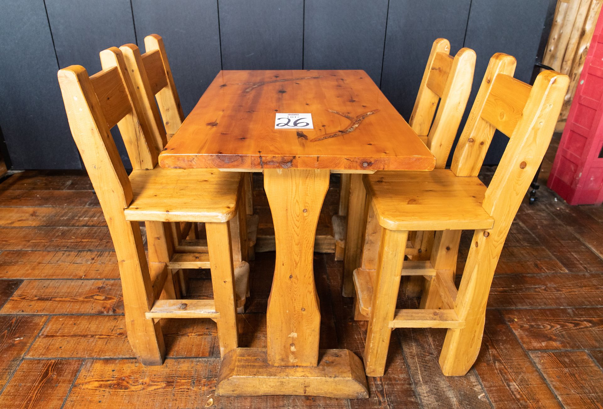 PUB TABLE WITH FOUR CHAIRS - TABLE L 48" W 29 1/2" H 41"