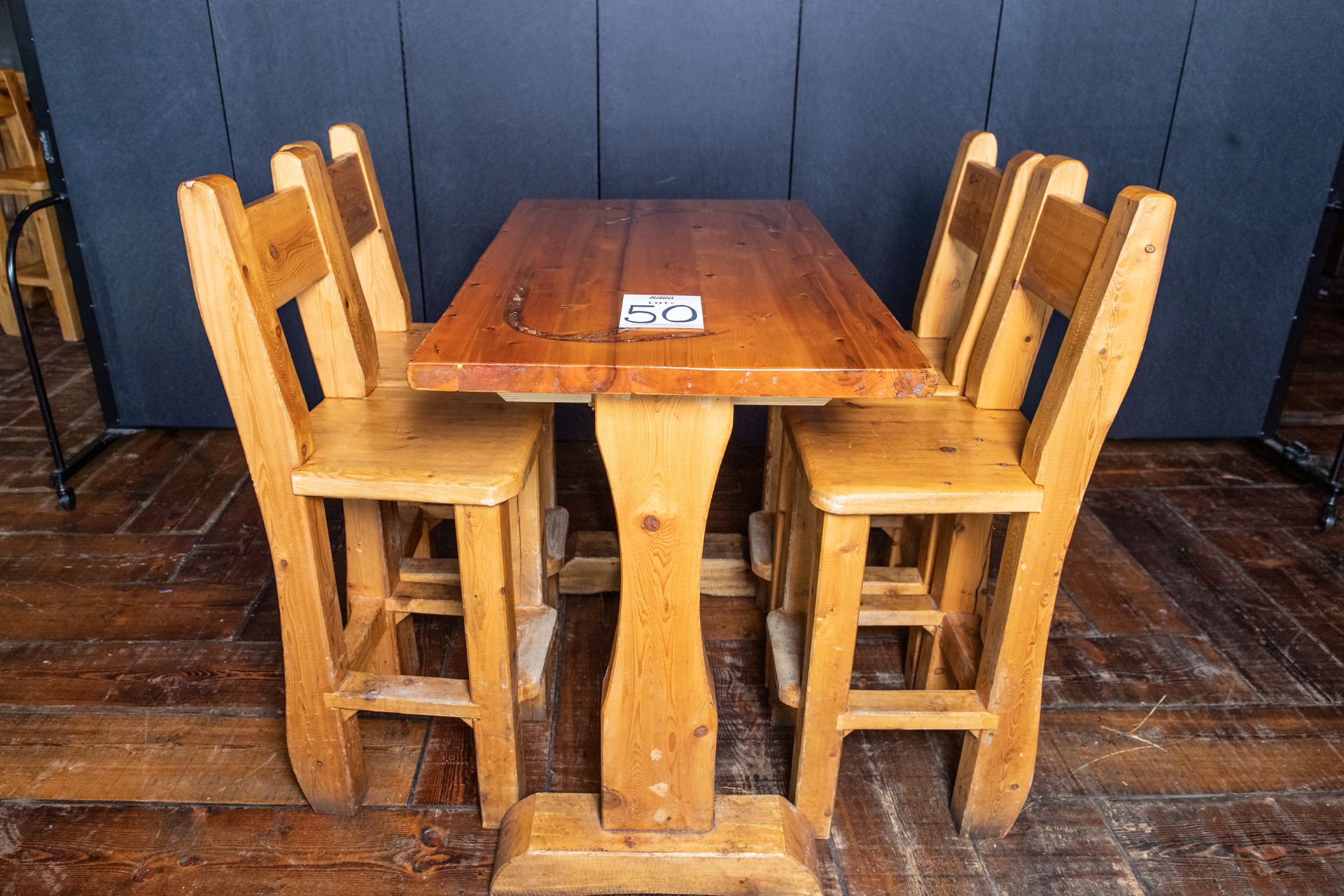 PUB TABLE WITH FOUR CHAIRS - TABLE L 48" W 29 1/2" H 41"