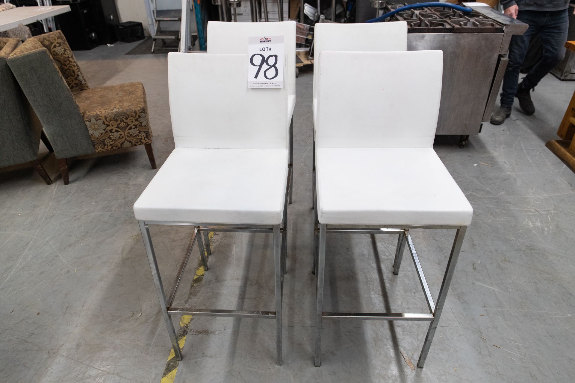 4 WHITE FAUX LEATHER PADDED BAR HEIGHT CHAIRS