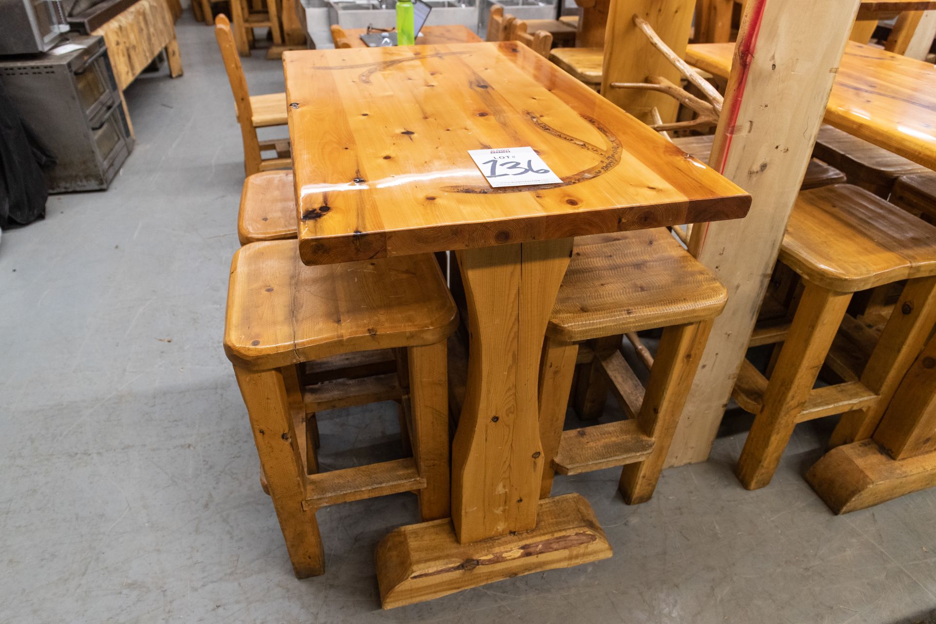 4' WHITE PINE HIGH TOP TABLE WITH 4 STOOLS H-42" W-28" L-48"