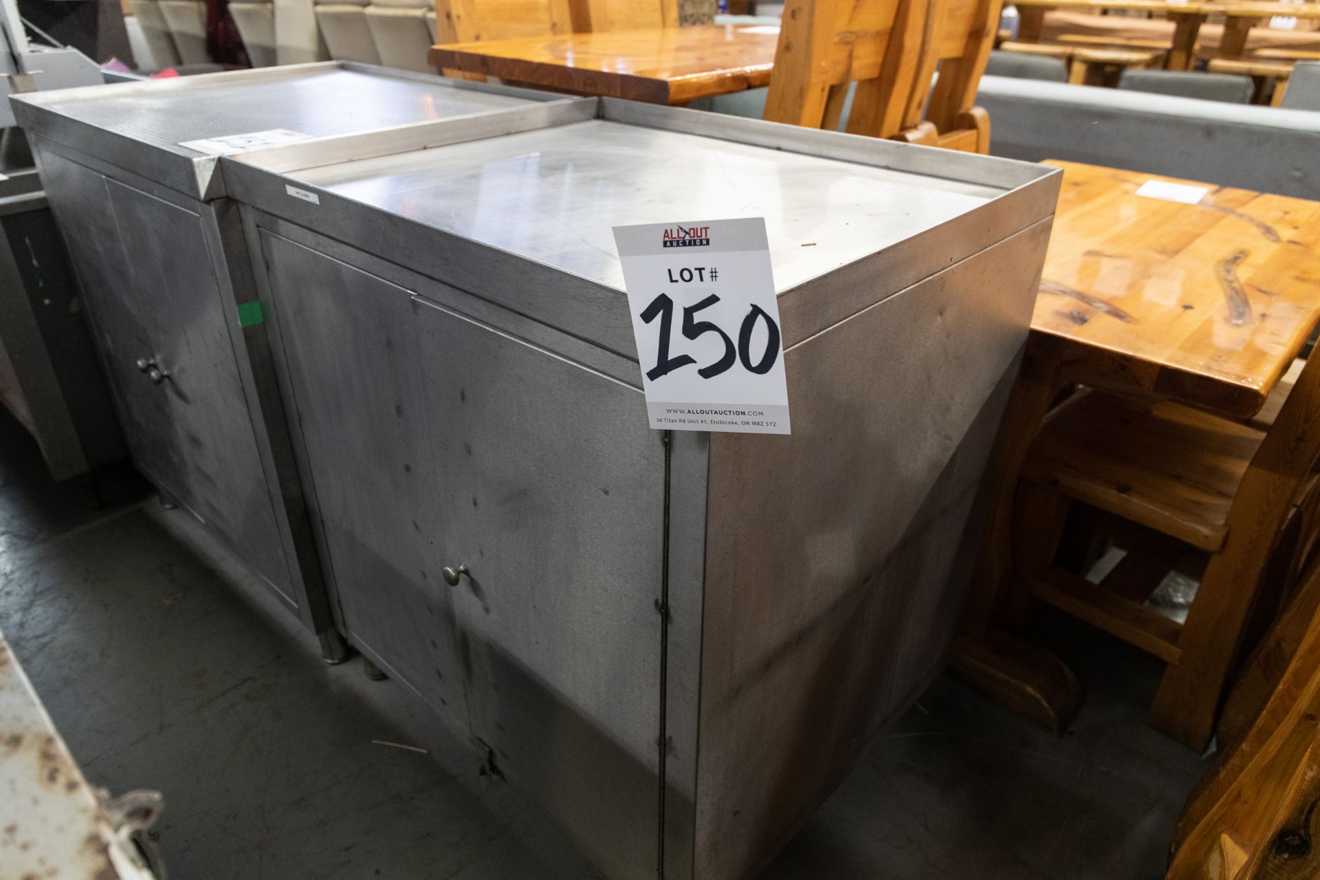 S.S. STORAGE CABINET WITH DOORS H-39" W- 35.5" D-29.5