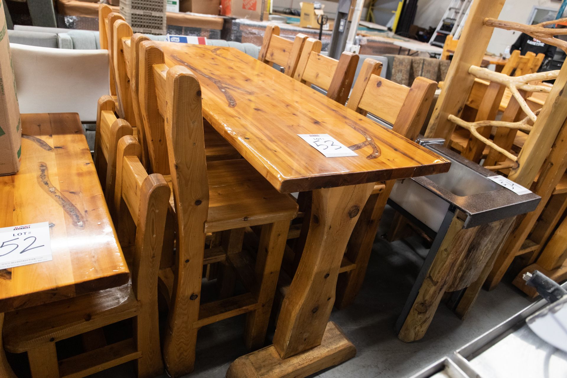 6' WHITE PINE HIGH TOP BAR TABLE WITH 6 CHAIRS L-72'' W-28" H-42'' - Image 2 of 5