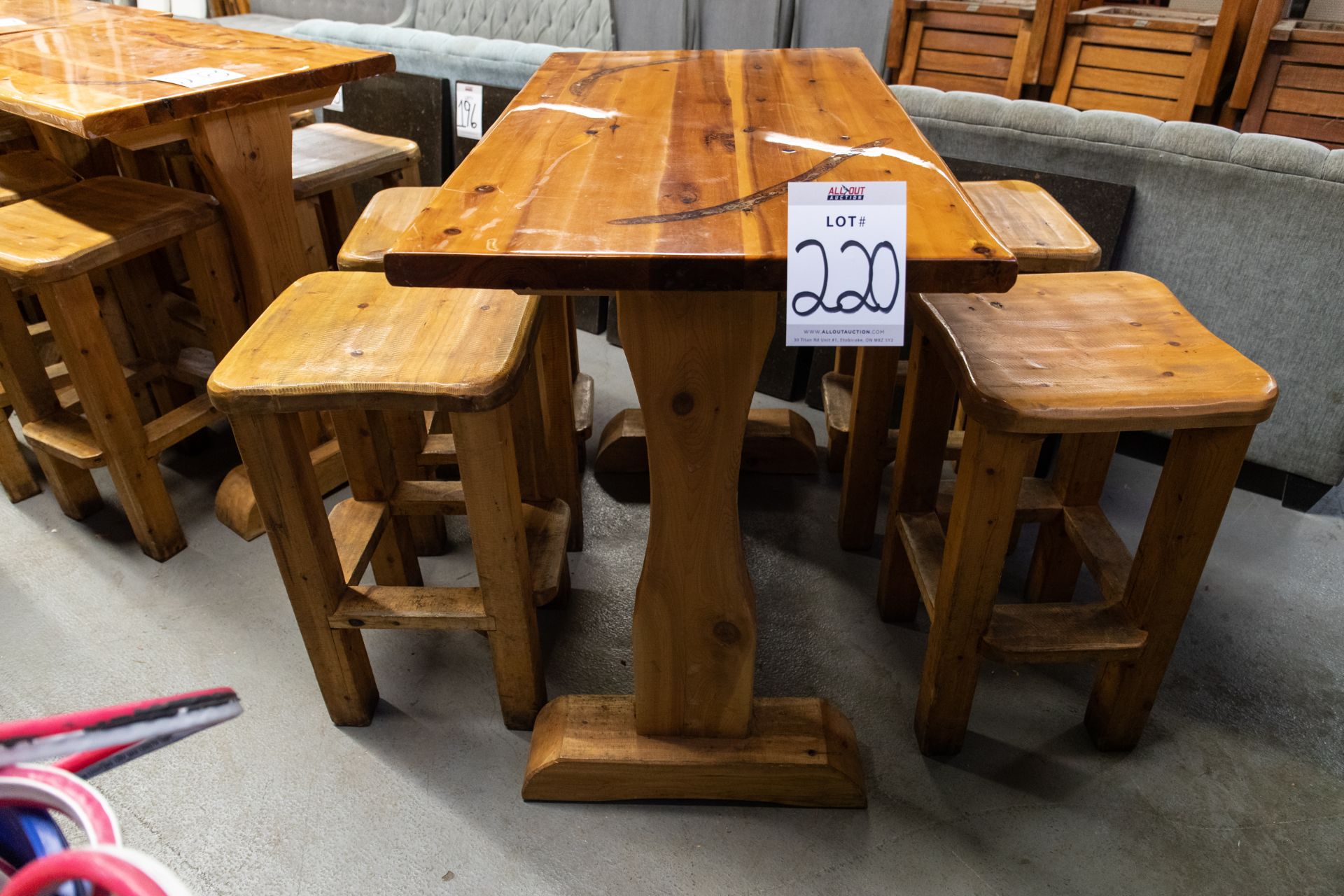 4' WHITE PINE HIGH TOP TABLE WITH 4 STOOLS H-42" W-28" L-48"