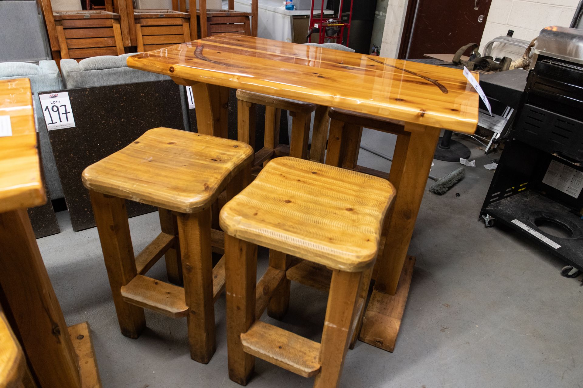 4' WHITE PINE HIGH TOP TABLE WITH 4 STOOLS H-42" W-28" L-48" - Image 2 of 3