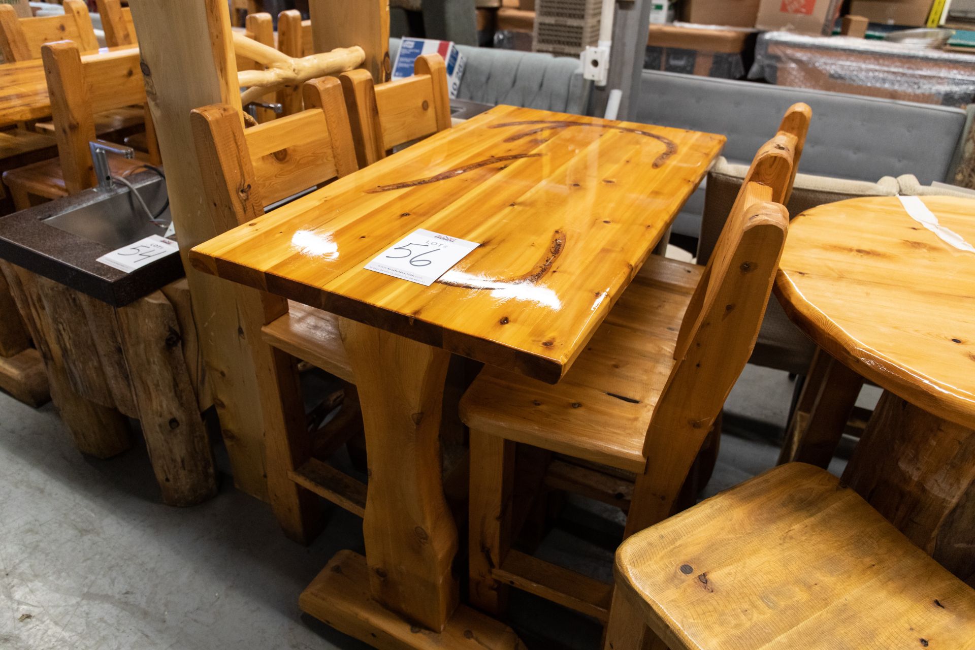 4' WHITE PINE HIGH TOP BAR TABLE WITH 4 CHAIRS L- 48" W-30" H-41"