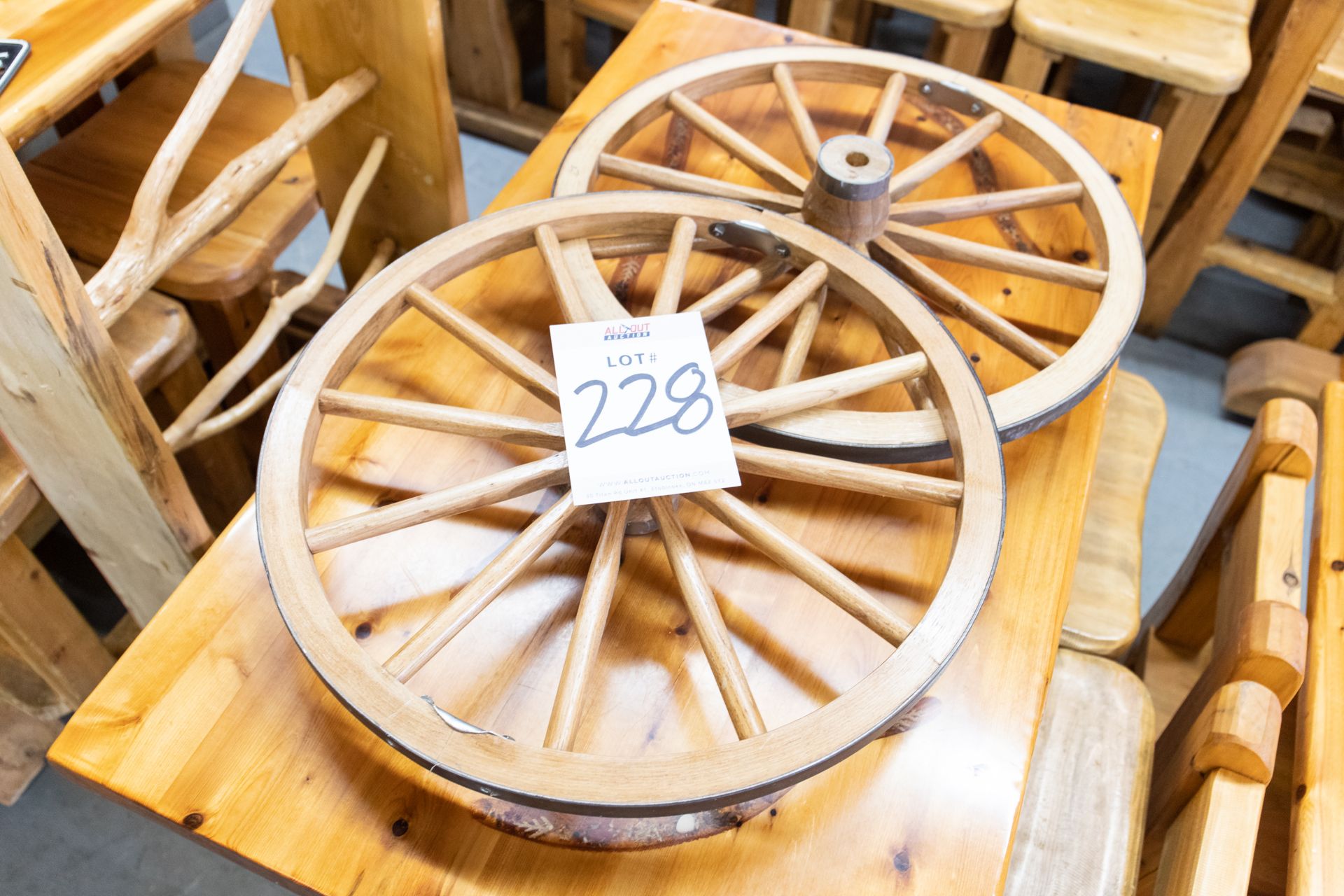 2 WOOD WAGON WHEELS