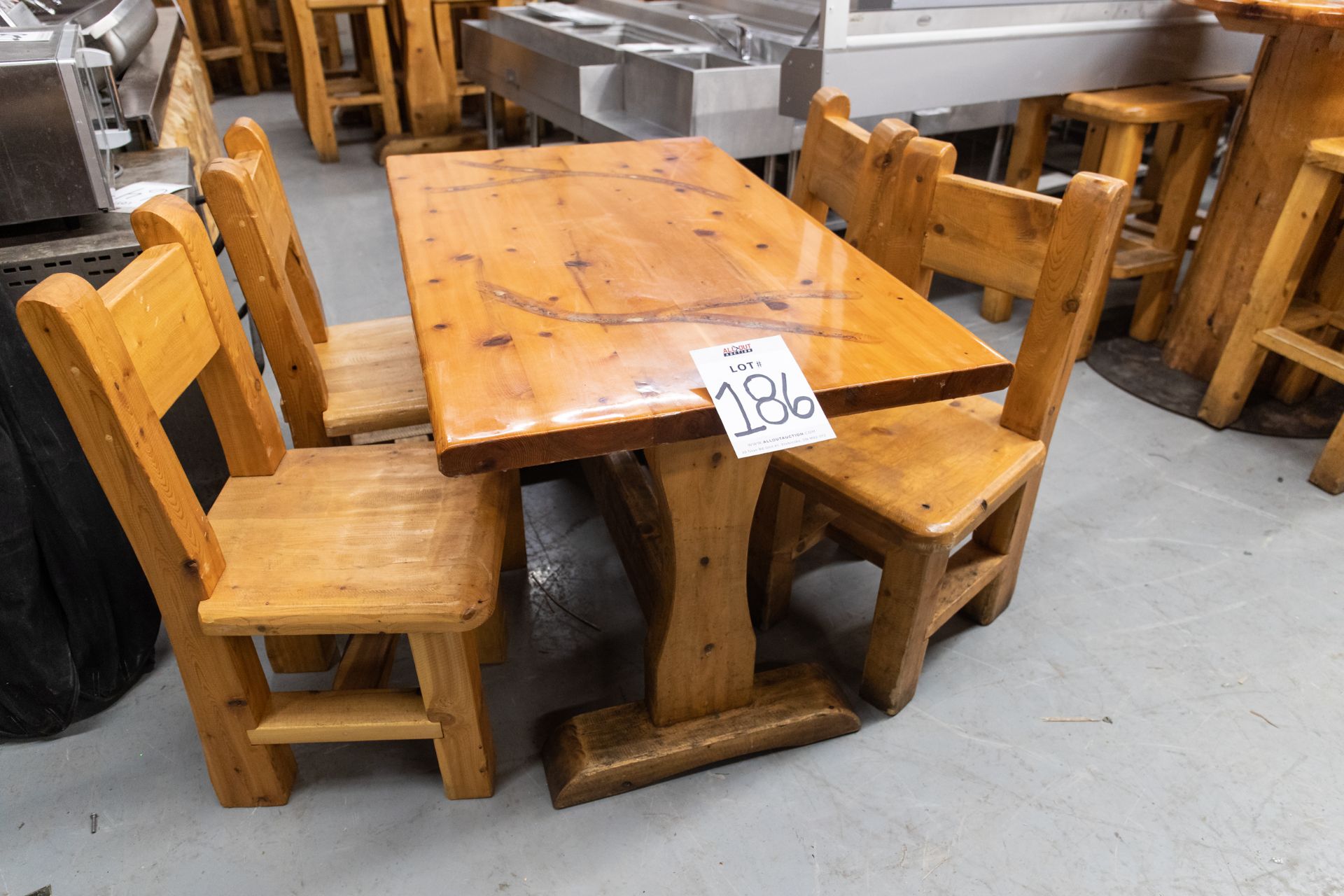 4' WHITE PINE DINING TABLE WITH 4 CHAIRS L-48" W-28" H- 30"