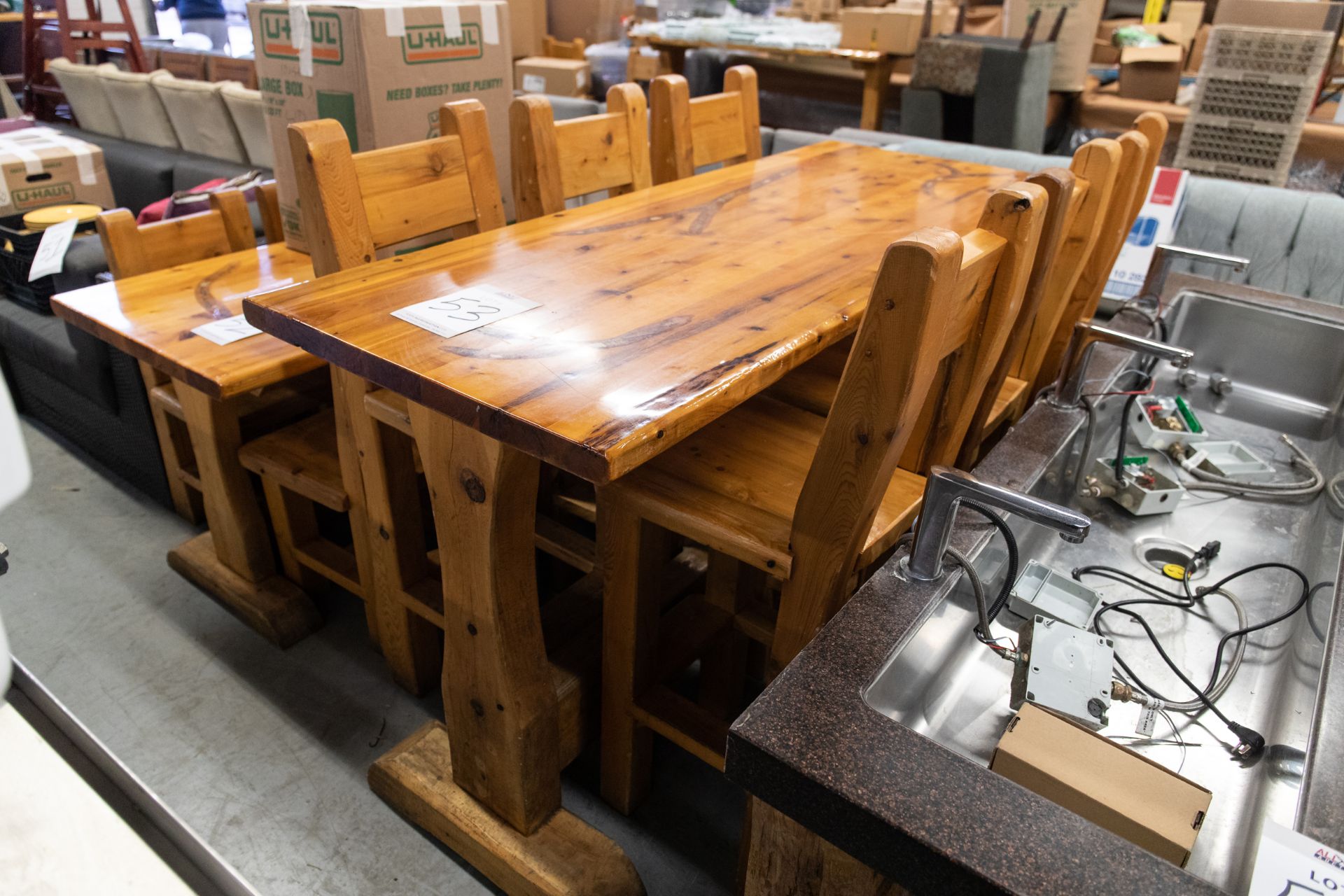 6' WHITE PINE HIGH TOP BAR TABLE WITH 6 CHAIRS L-72'' W-28" H-42'' - Image 5 of 5