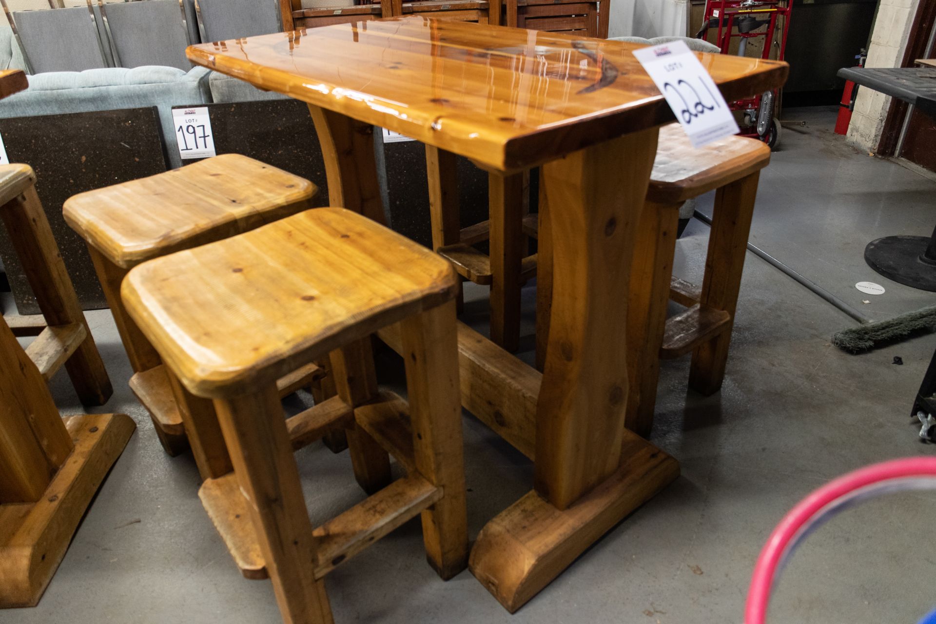 4' WHITE PINE HIGH TOP TABLE WITH 4 STOOLS H-42" W-28" L-48" - Image 3 of 3
