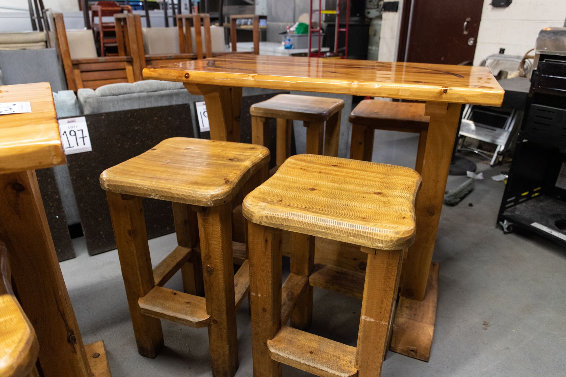 4' WHITE PINE HIGH TOP TABLE WITH 4 STOOLS H-42" W-28" L-48" - Image 3 of 3