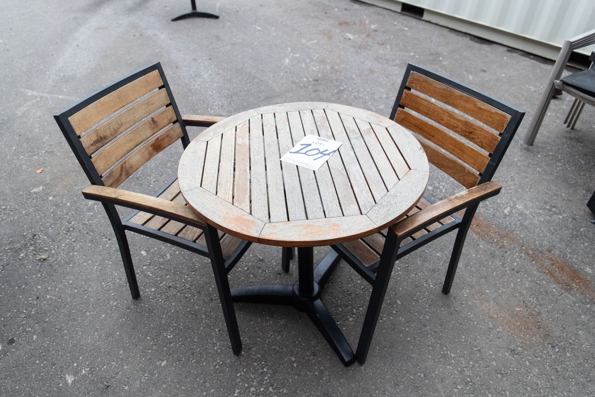 TEAK OUTDOOR ROUND TABLE WITH 2 CHAIRS