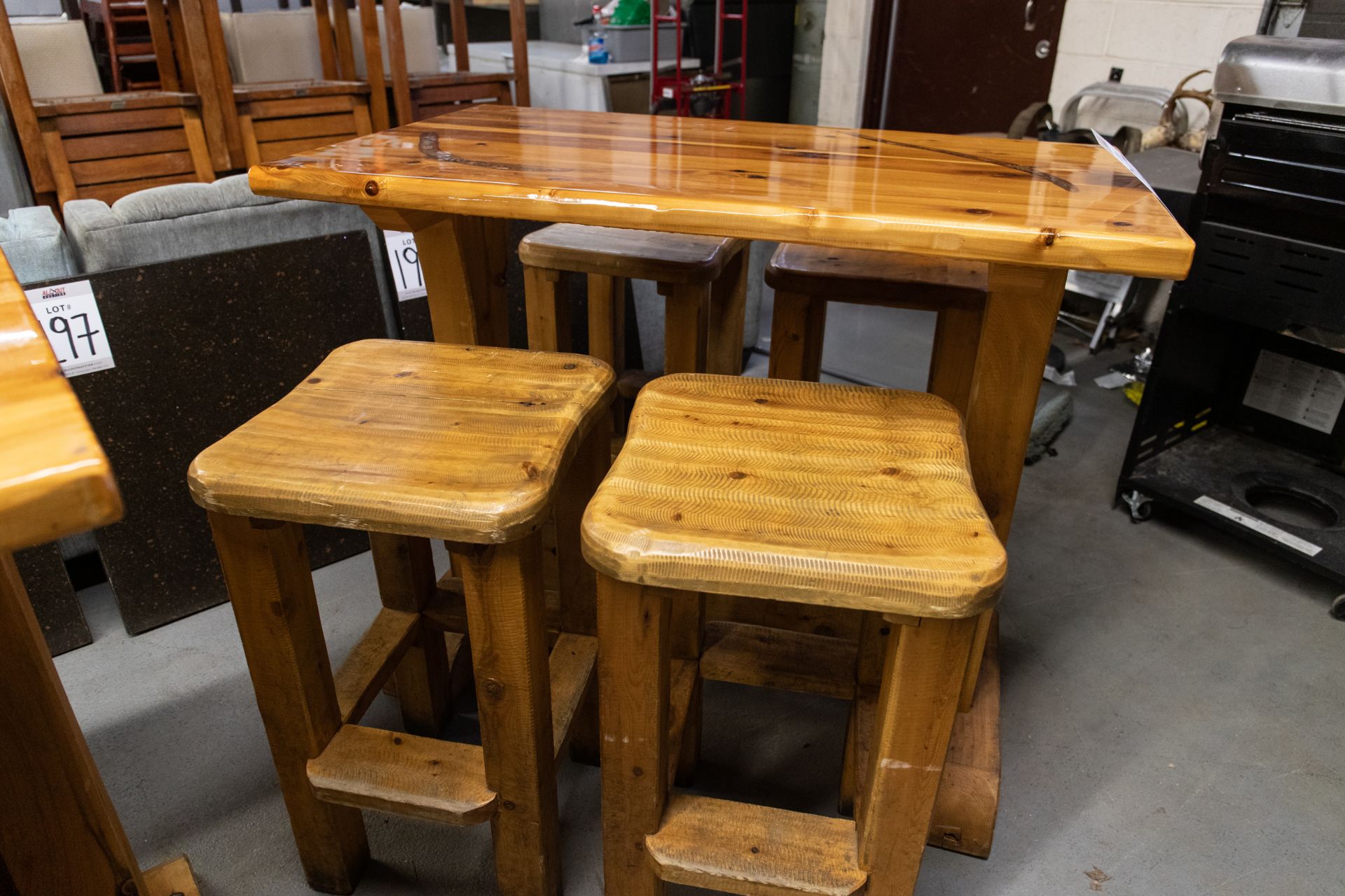 4' WHITE PINE HIGH TOP TABLE WITH 4 STOOLS H-42" W-28" L-48" - Image 3 of 3