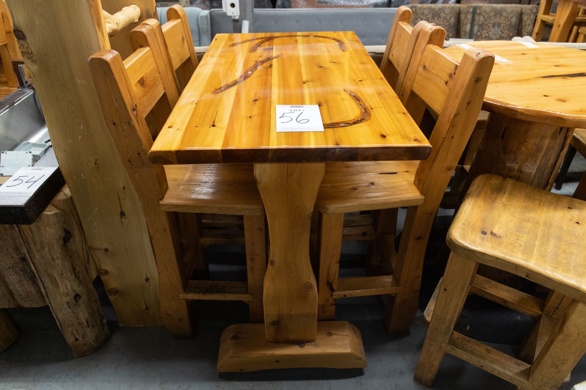 4' WHITE PINE HIGH TOP BAR TABLE WITH 4 CHAIRS L- 48" W-30" H-41" - Image 2 of 4