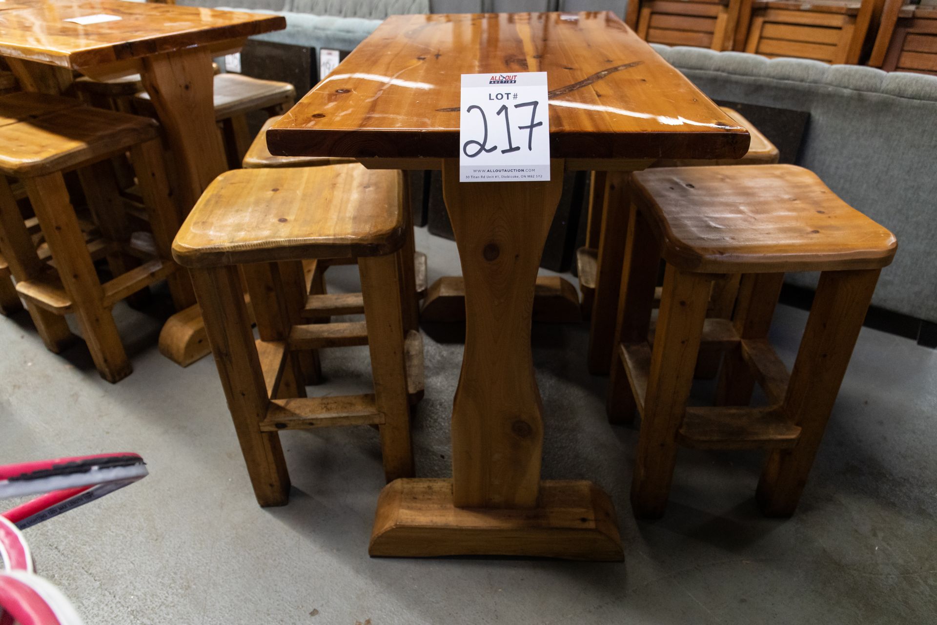 4' WHITE PINE HIGH TOP TABLE WITH 4 STOOLS H-42" W-28" L-48"