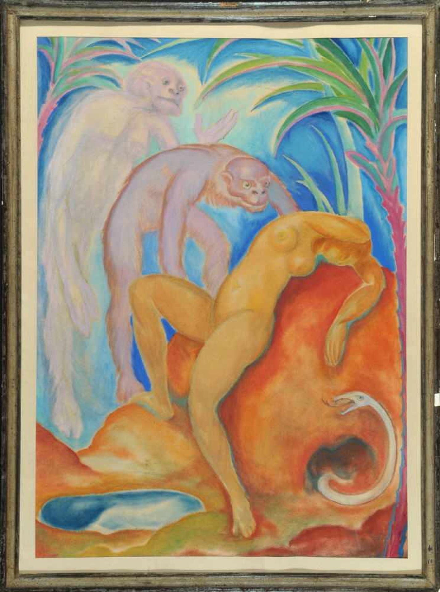 Buchty, Josef, 1896 Aachen - 1966 Garmisch-PartenkirchenAquarell, 63 x 45 cm, " Frauenakt mit zwei