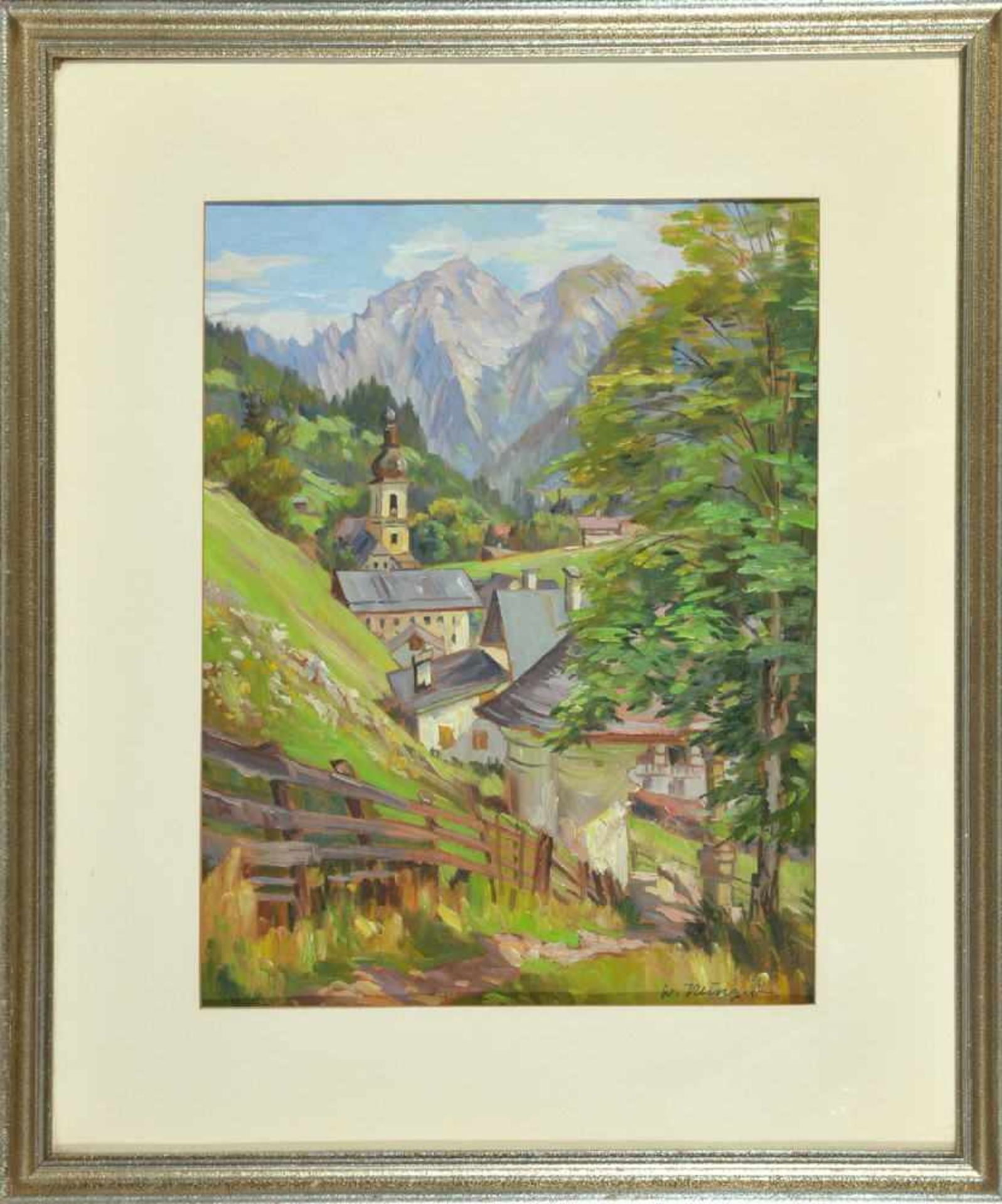 Klinger, W., Künstler des 20. Jh.Öl auf leichtem Karton, 47,5 x 38 cm, " Kirchdorf vor