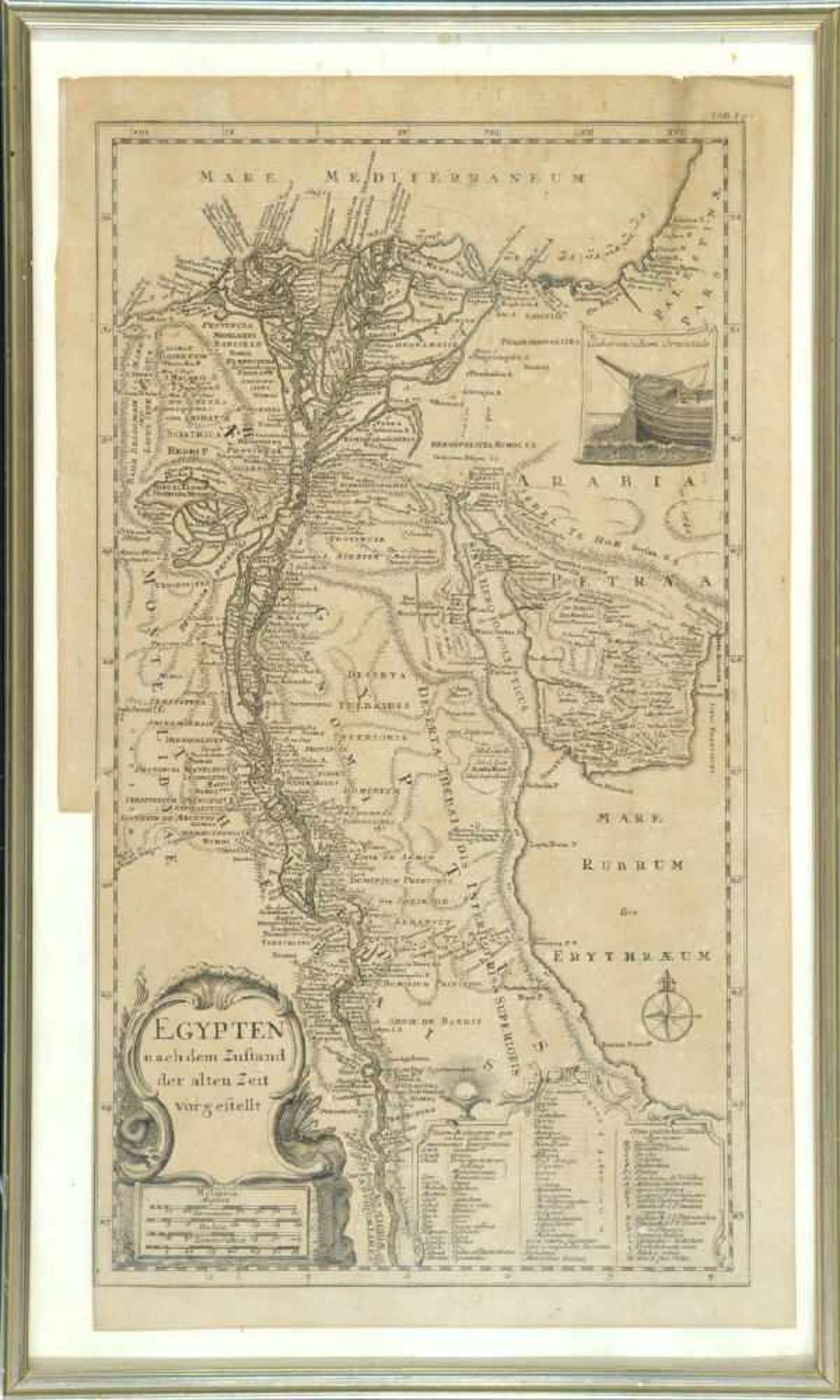 Landkarte "Egypten nach dem Zustand der alten Zeit vorgestellt"Kupferstich, 38 x 21 cm, 18. Jh.,