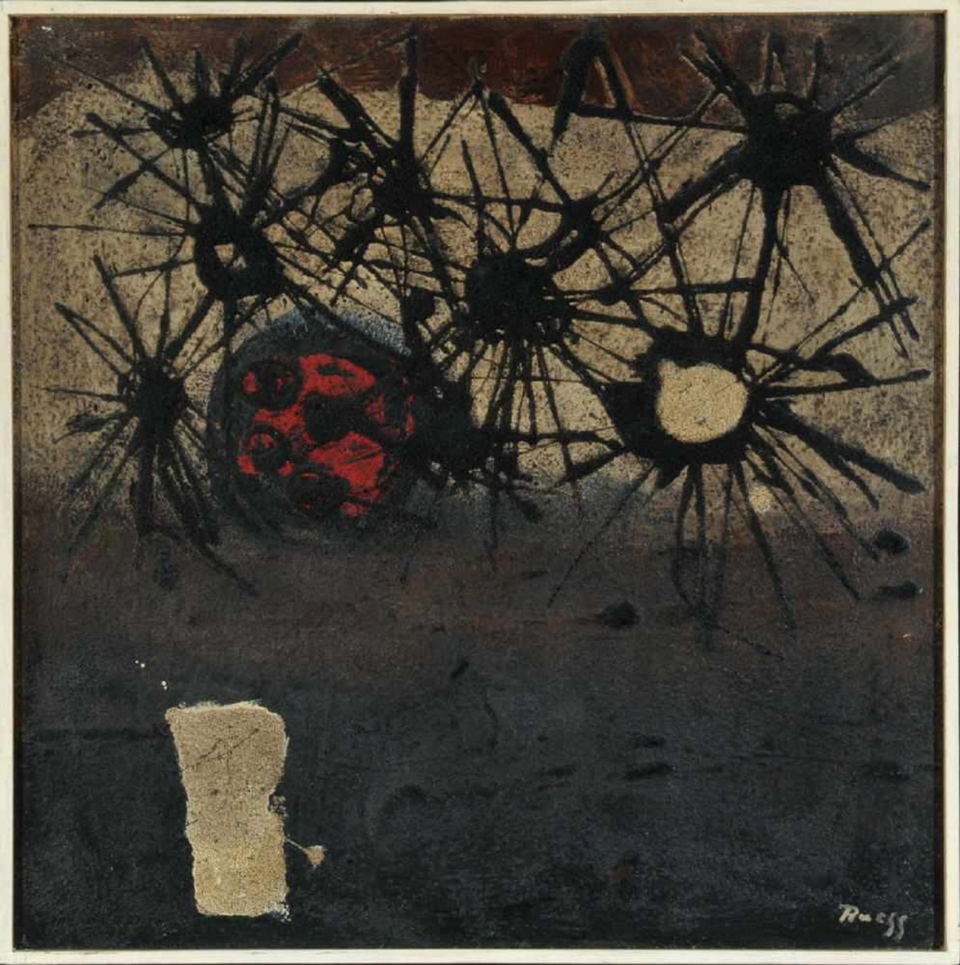 Rueß, Maximilian, 1925 - 1990 OberstdorfÖl und Sand/Spanplatte, 40 x 40 cm, " Ohne Titel ", u.r.