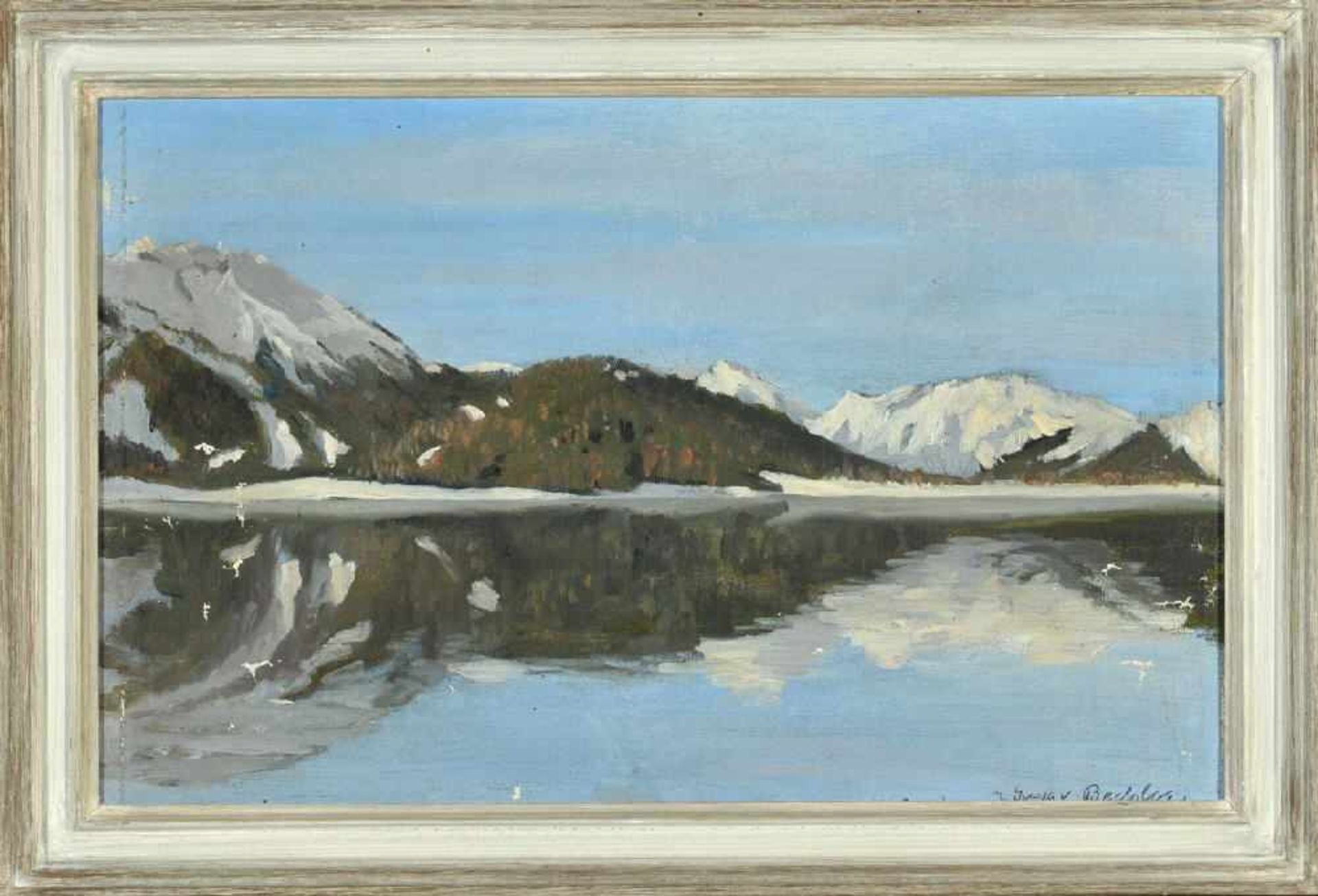 Bechler, Gustav, 1870 München - 1959 InnsbruckÖl/Lwd auf Hartfaser gez., 27,5 x 44 cm, " Blick auf