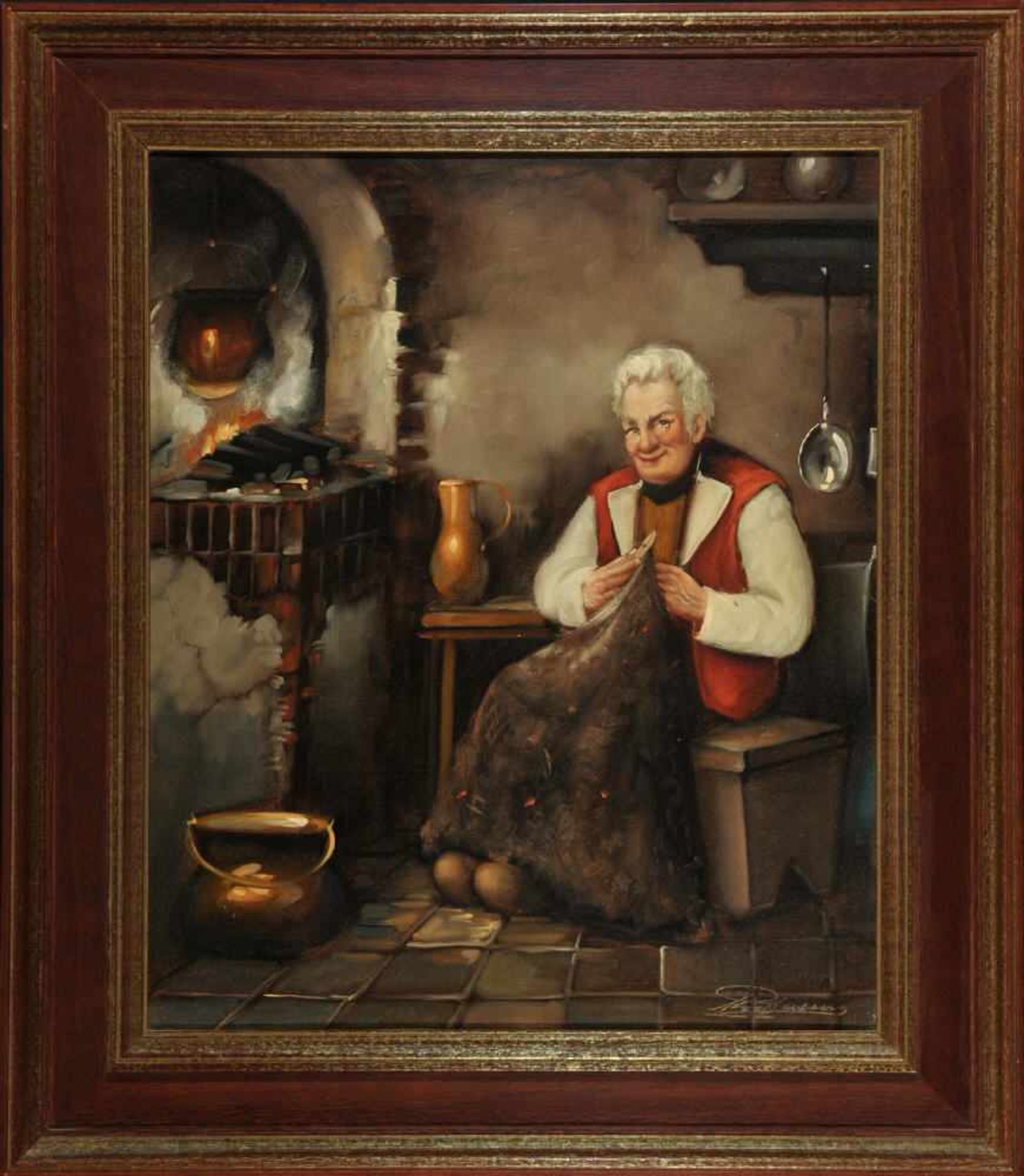 Blasius, Kurt, Künstler des 20. Jh.Öl/Lwd, 60 x 50,5 cm, " Kücheninterieur mit am Ofen sitzendem