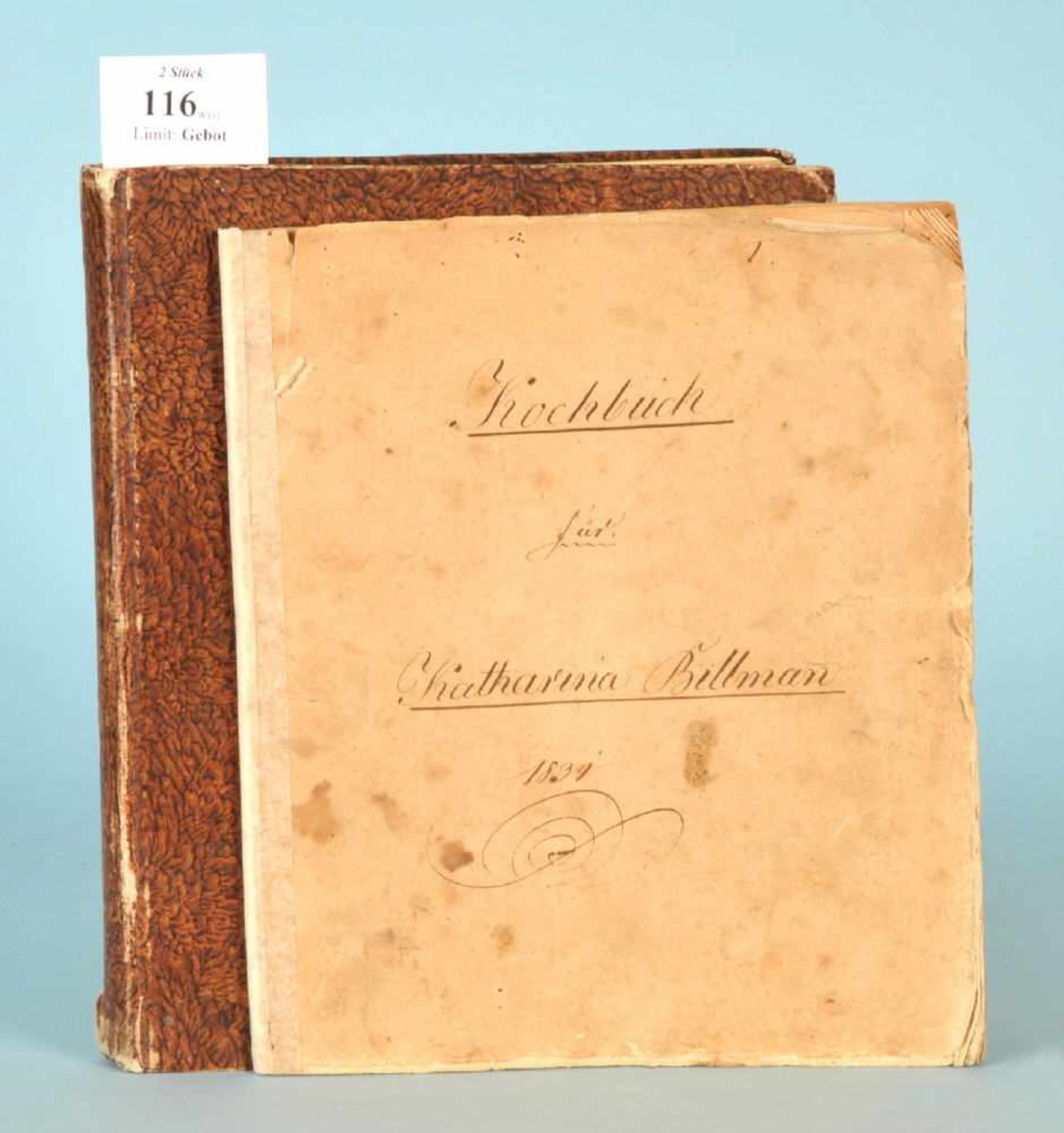 Kochbücher, 2 Stückhandgeschrieben, 176/50 S., je dat. 1830/1840, versch. Einbde., Gsp.