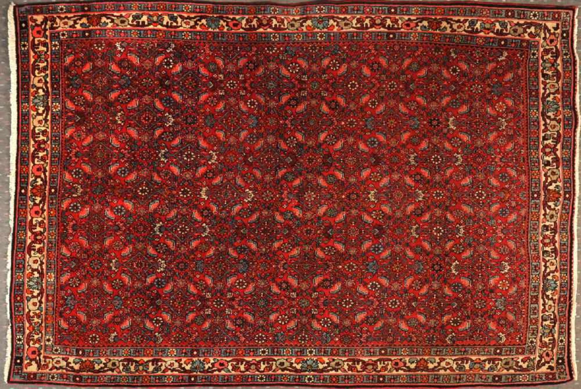 Herati-Bidjar, Persien, 142 x 215 cmalt, Wolle, feine Knüpfung, rotgrundig, durchgemustert mit