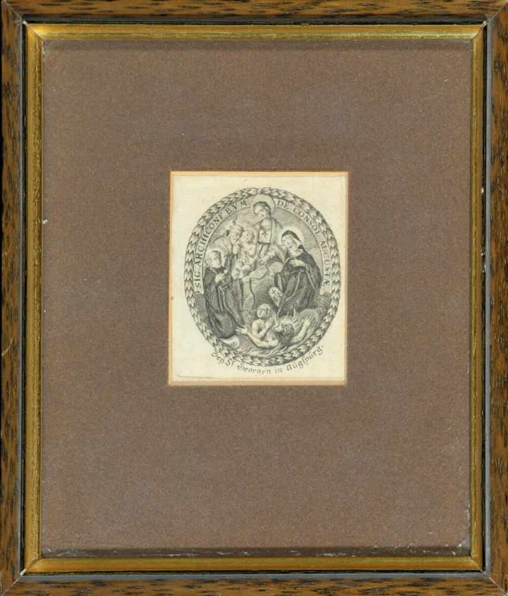 Kupferstich, 18. Jh.oval, 7 x 6 cm, " Augsburger Heilige ", R
