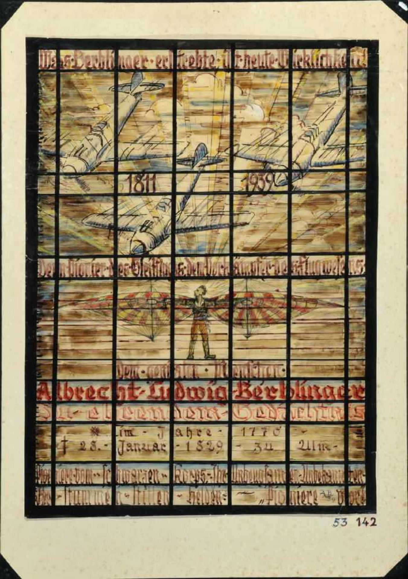 Baumeister, Albert, Künstler des 20. Jh.Aquarell, 56 x 42 cm, betit. " Pionier des Gleitflugs