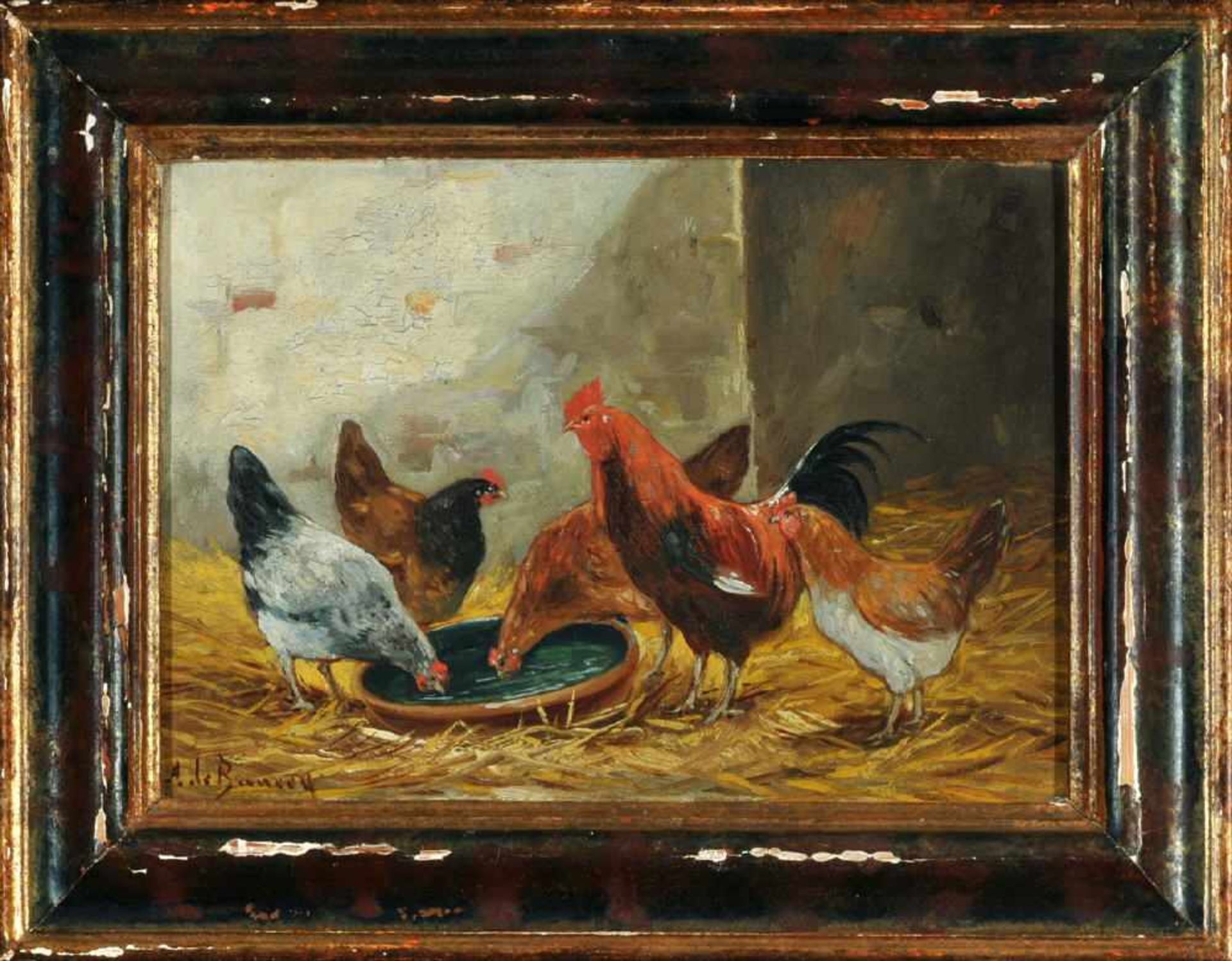 Albin de Buncey, Philippe, 1905 - 1978Öl/Krt, 16 x 22 cm, " Hühner im Stall ", u.l. sign., Lit.: