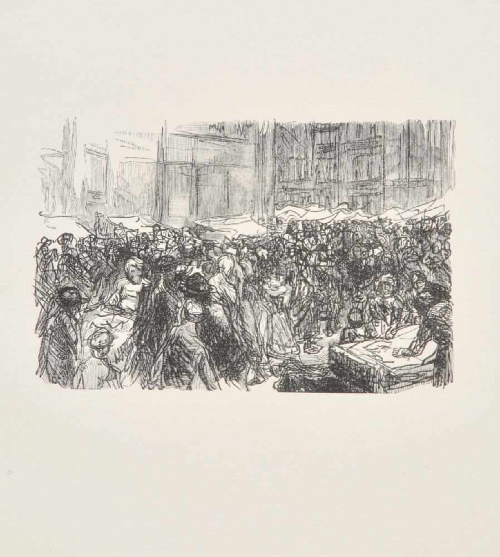 Liebermann, Max, 1847 - 1935 BerlinHolzschnitt, 8 x 12 cm, " Markt ", bei Hoberg, Heyder, Berlin,