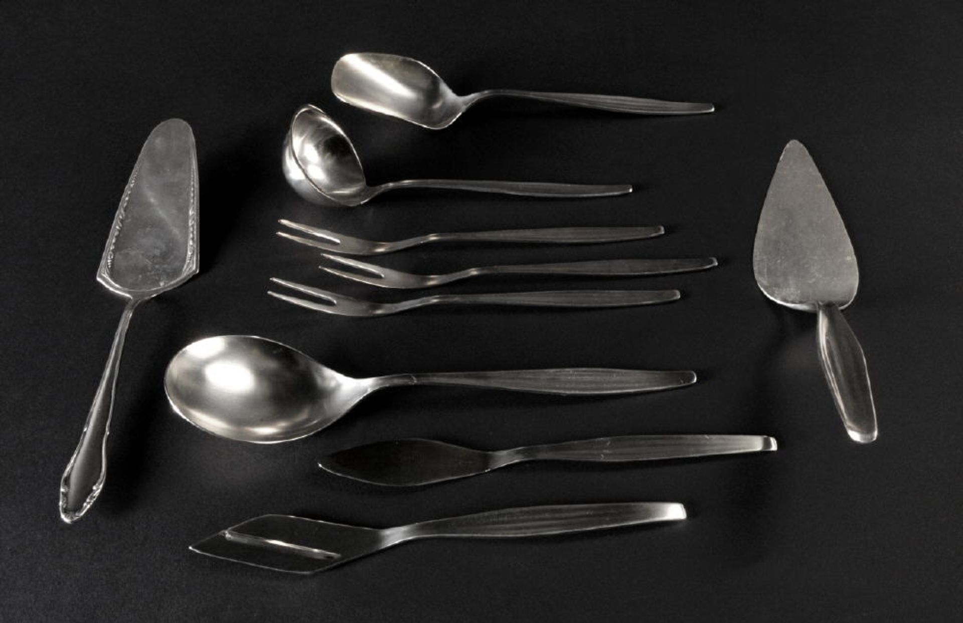 Vorlegeteile, 10 Stück "WMF"800/925 Silber, 550 g, u.a. Kuchenheber, Fleischgabeln, Servierlöffel