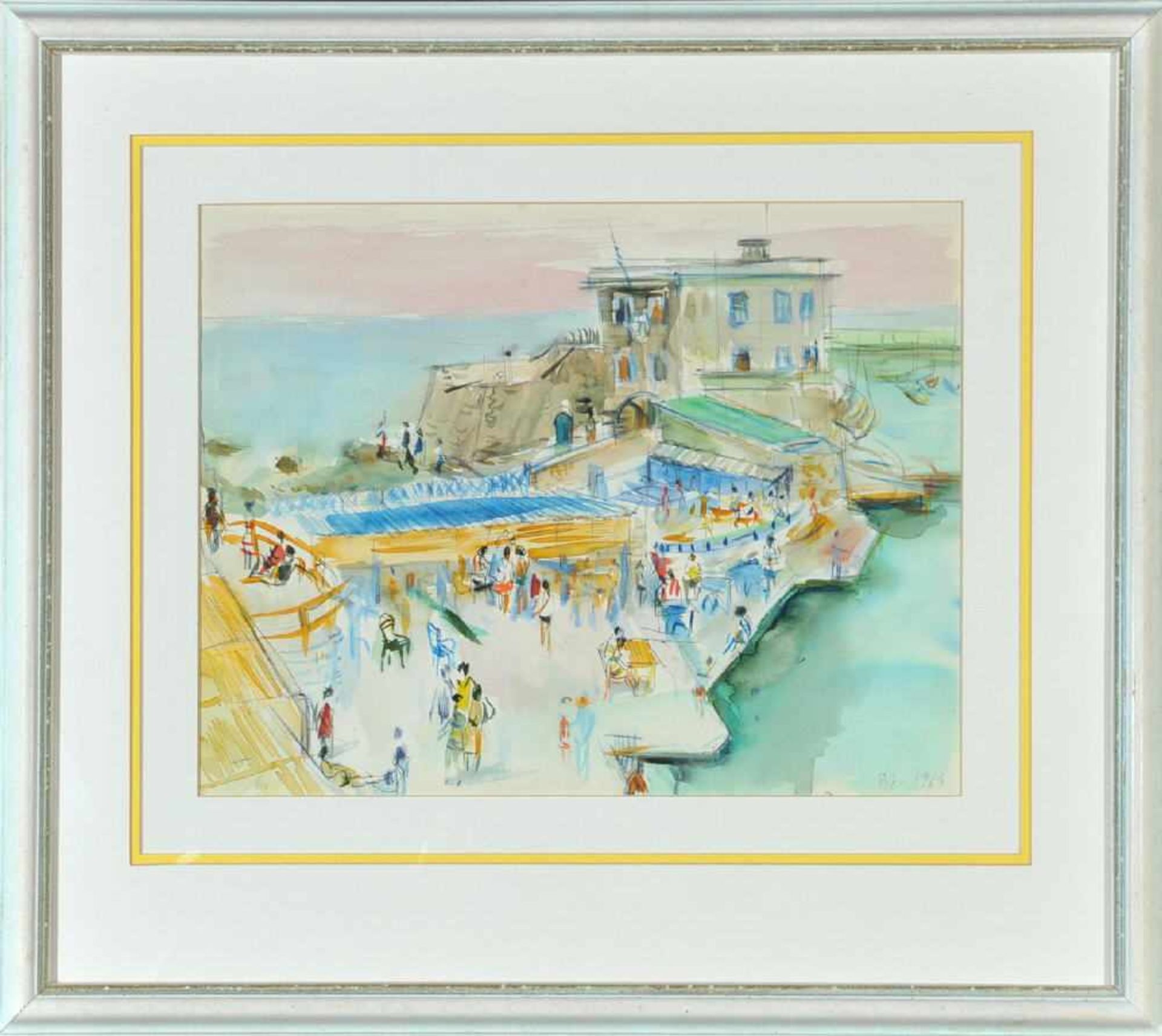 Bolgar, Jozsef, 1928 - 1986 BudapestAquarell, 31 x 39,5 cm, " Reges Treiben auf der Promenade ", u.