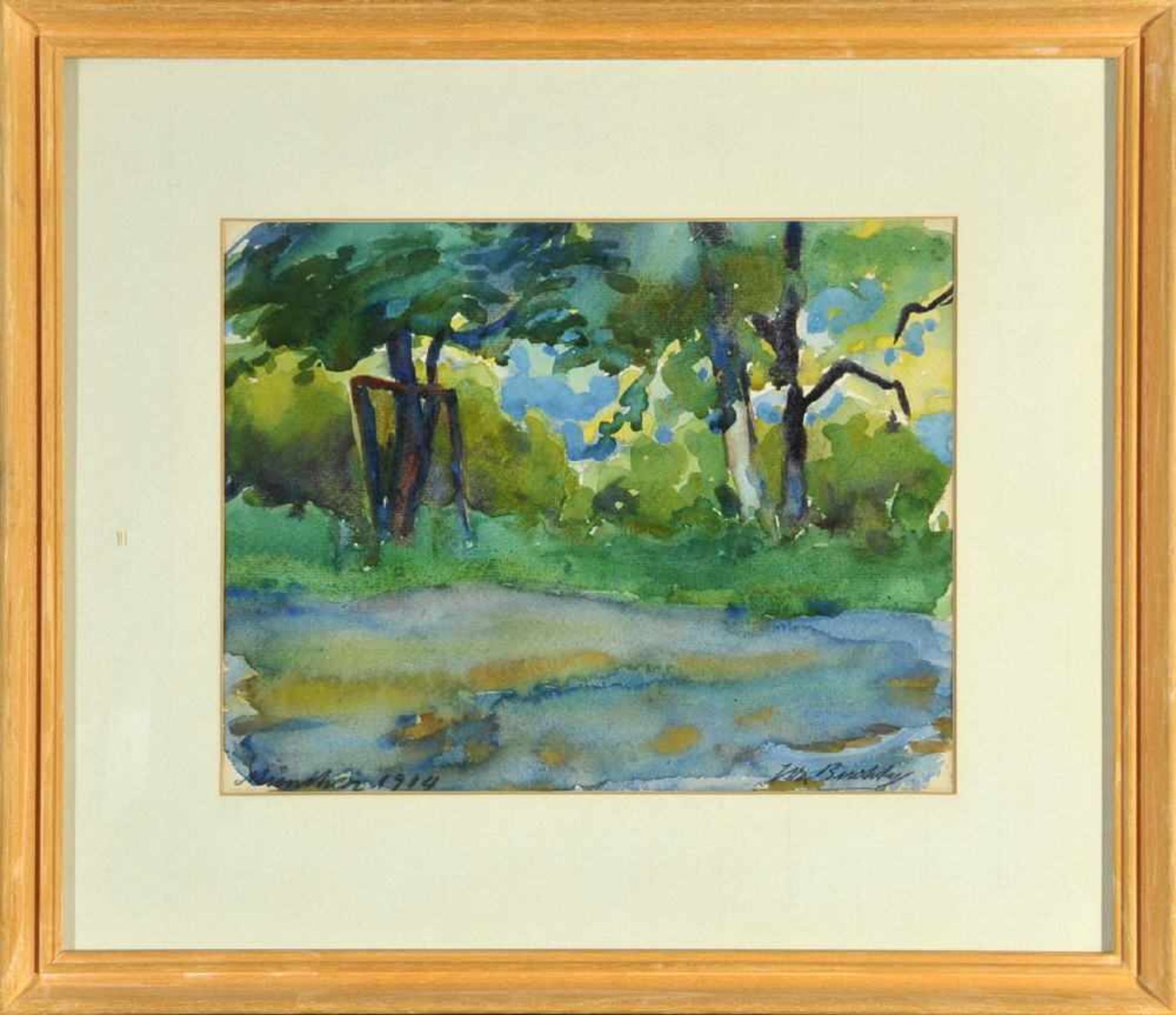 Buchty, Josef, 1896 Aachen - 1966 Garmisch-PartenkirchenAquarell, 22 x 28 cm, " Bäume im Park ", u.