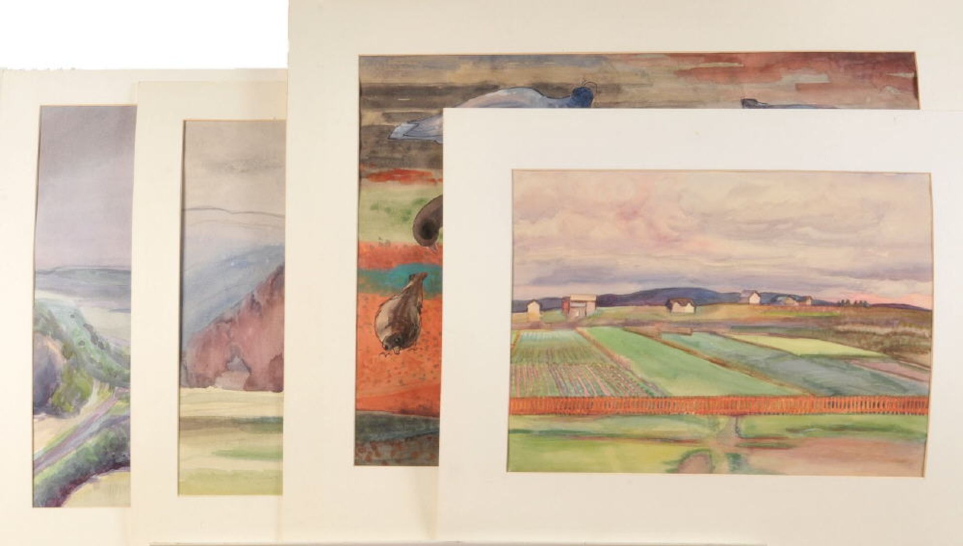 Buchty, Josef, 1896 Aachen - 1966 Garmisch-PartenkirchenAquarell, 41 x 57 cm, " Gehöft in Landschaft