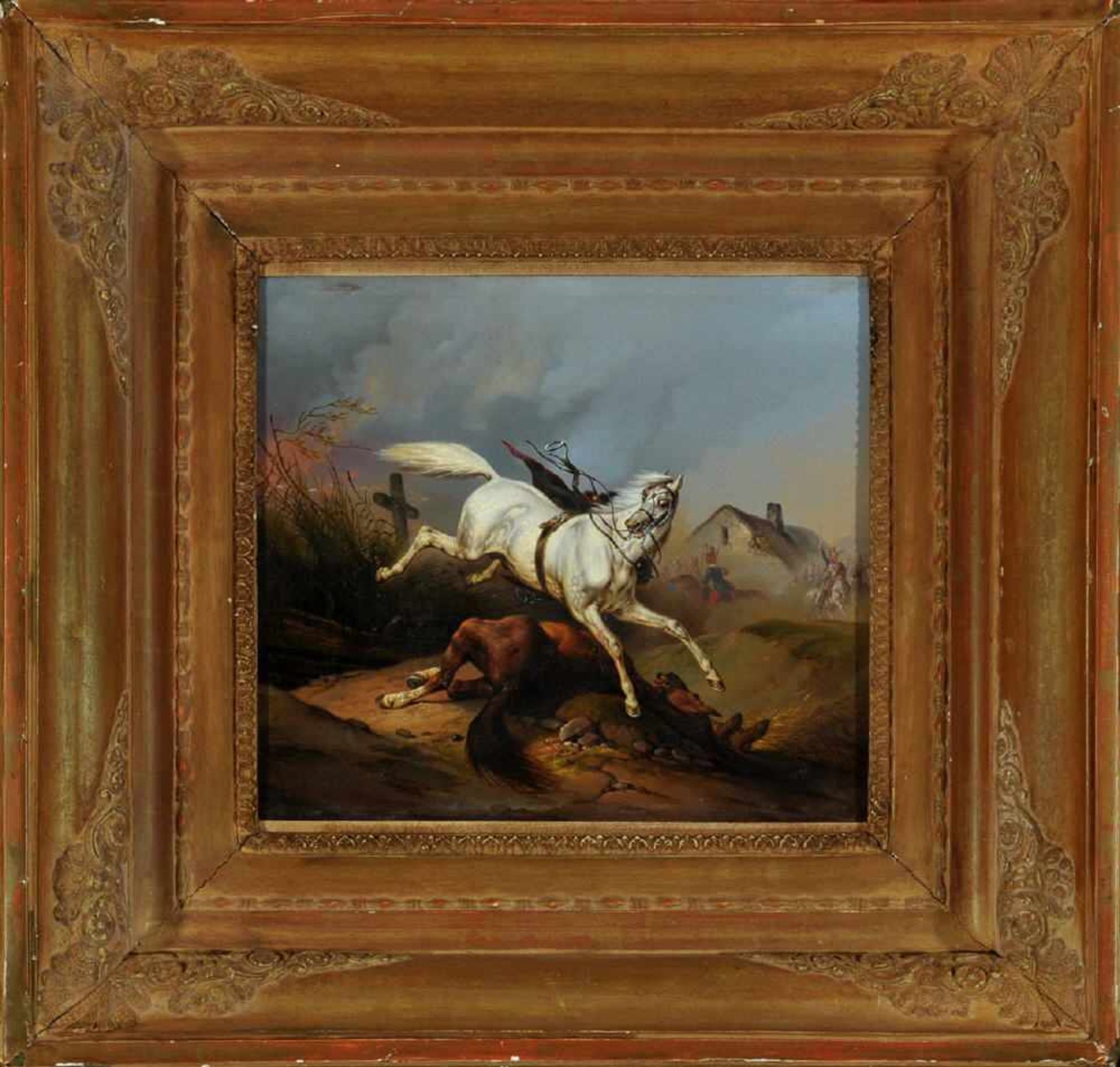 Adam, Franz, zugeschr., 1815 Mailand - 1886 MünchenÖl/Lwd, 27,5 x 33 cm, " Schlachtenszene mit