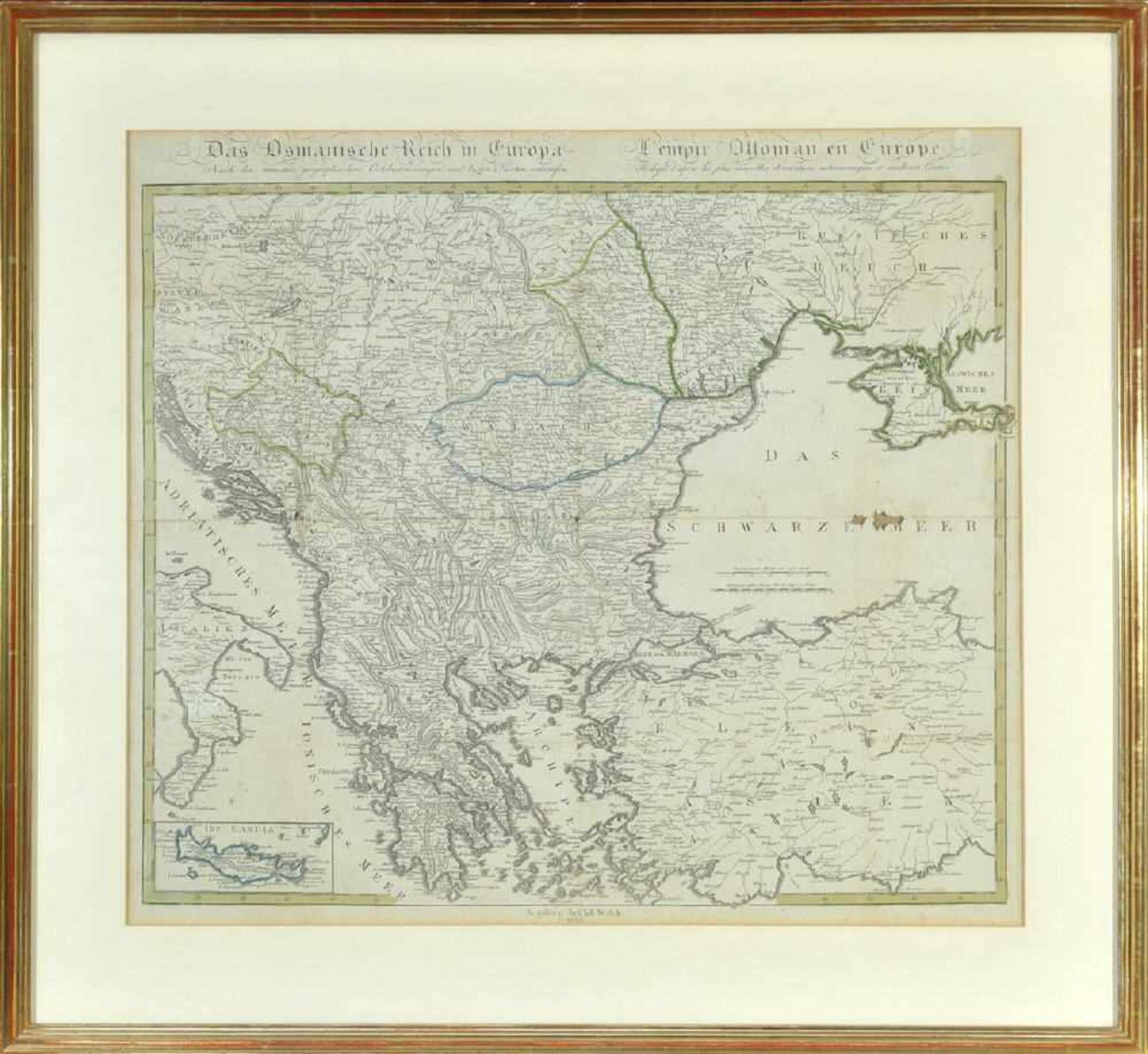 Landkarte "Das germanische Reich in Europa"Kupferstich, teilcolor., 49 x 58 cm, bei Walch, Augsburg,
