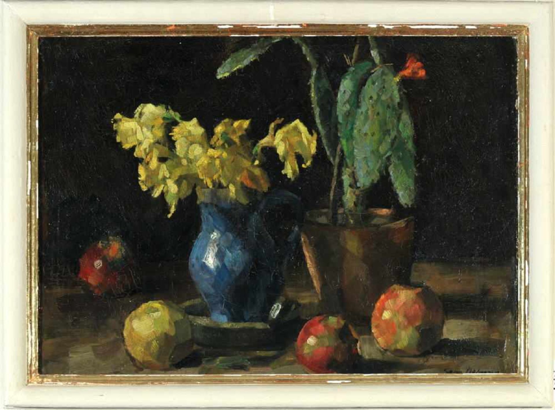 Oehme, Georg Egmont, 1890 Dresden - 1955Öl/Lwd, 41 x 54 cm, " Stillleben mit Narzissen und Äpfeln ",