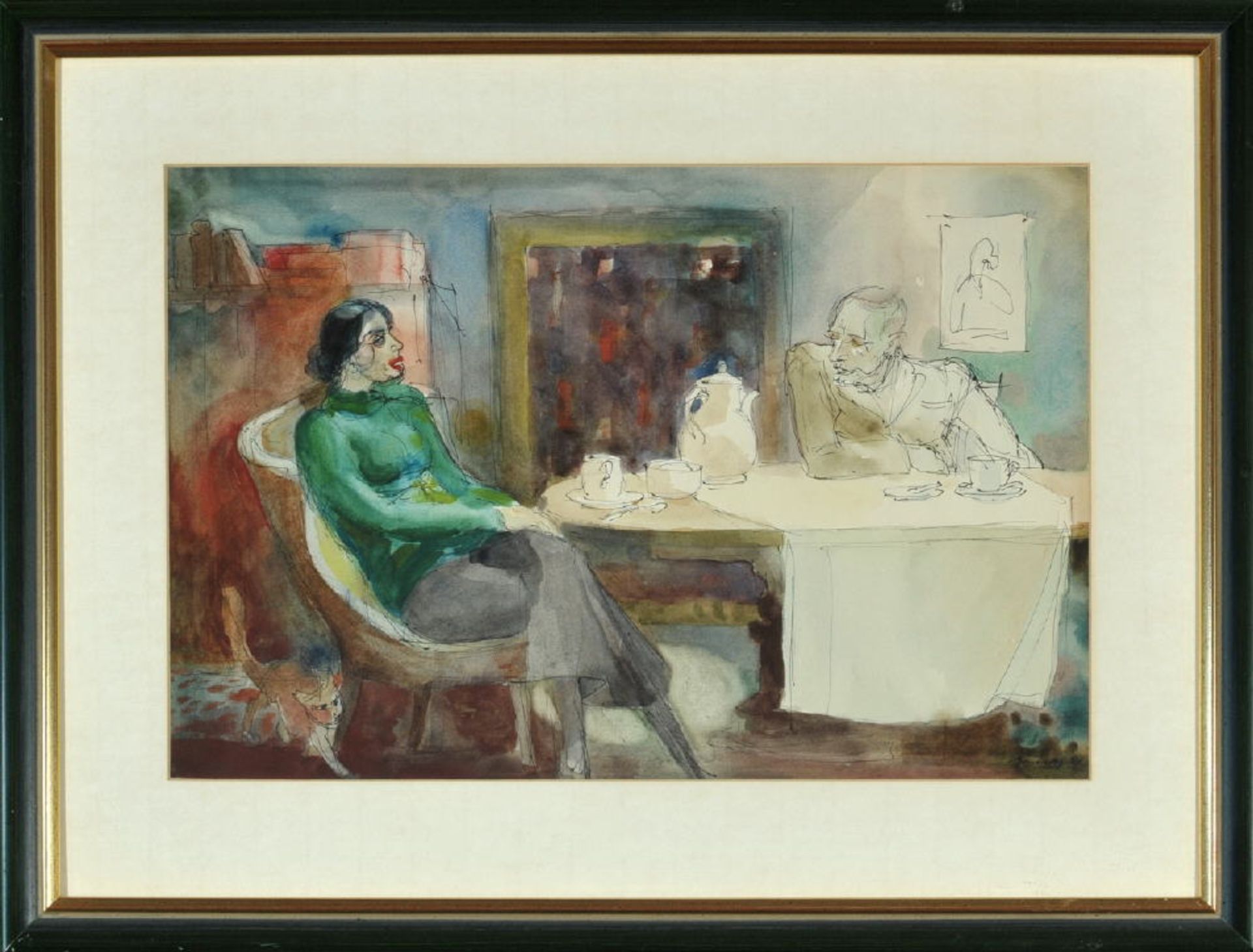 Buchty, Josef, 1896 Aachen - 1966 Garmisch-PartenkirchenAquarell, 30,5 x 45,5 cm, " Paar am Tisch ",