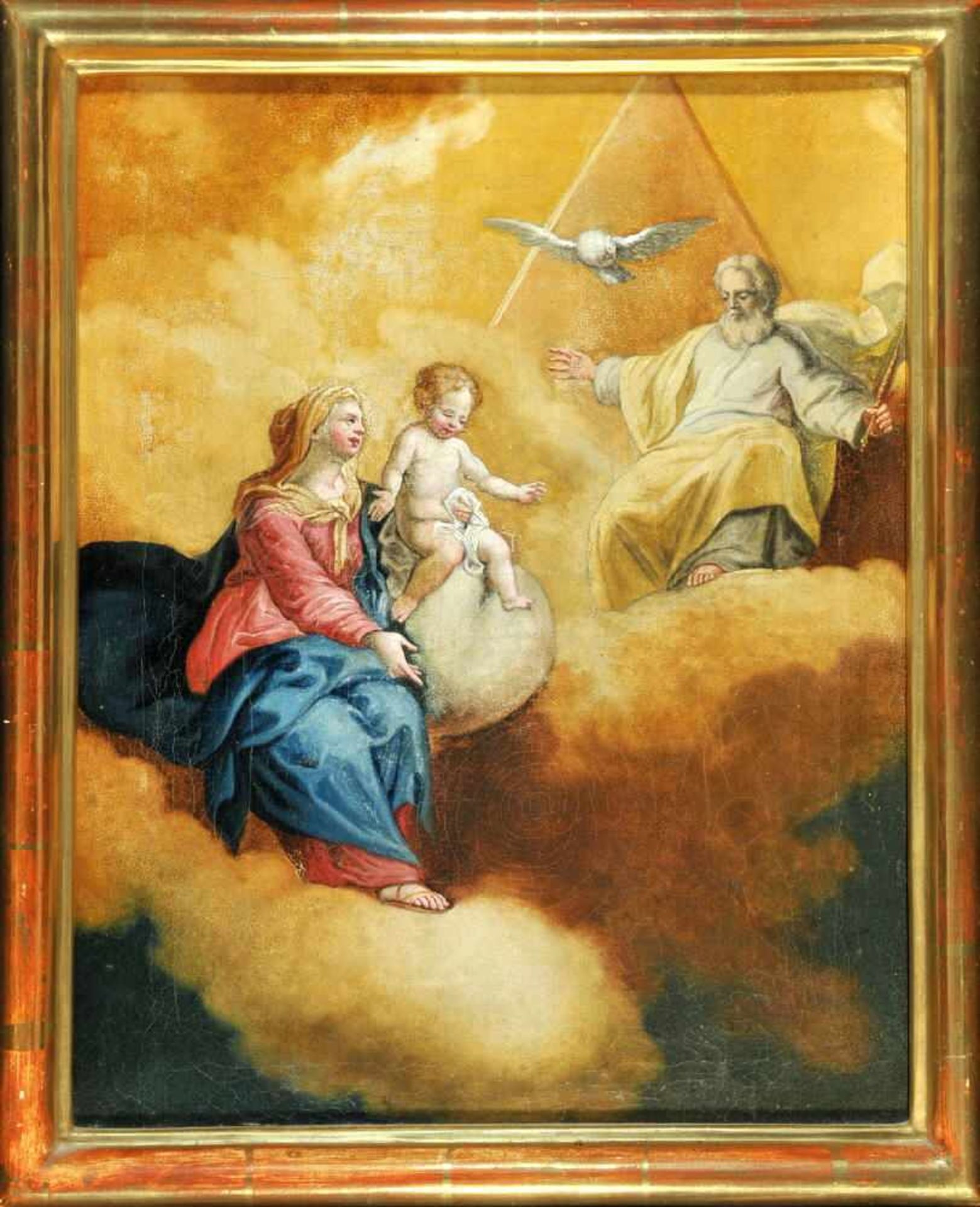 Bildnismaler des 19. Jh.Öl/Lwd, 44 x 36 cm, " Maria mit Hl. Dreifaltigkeit "