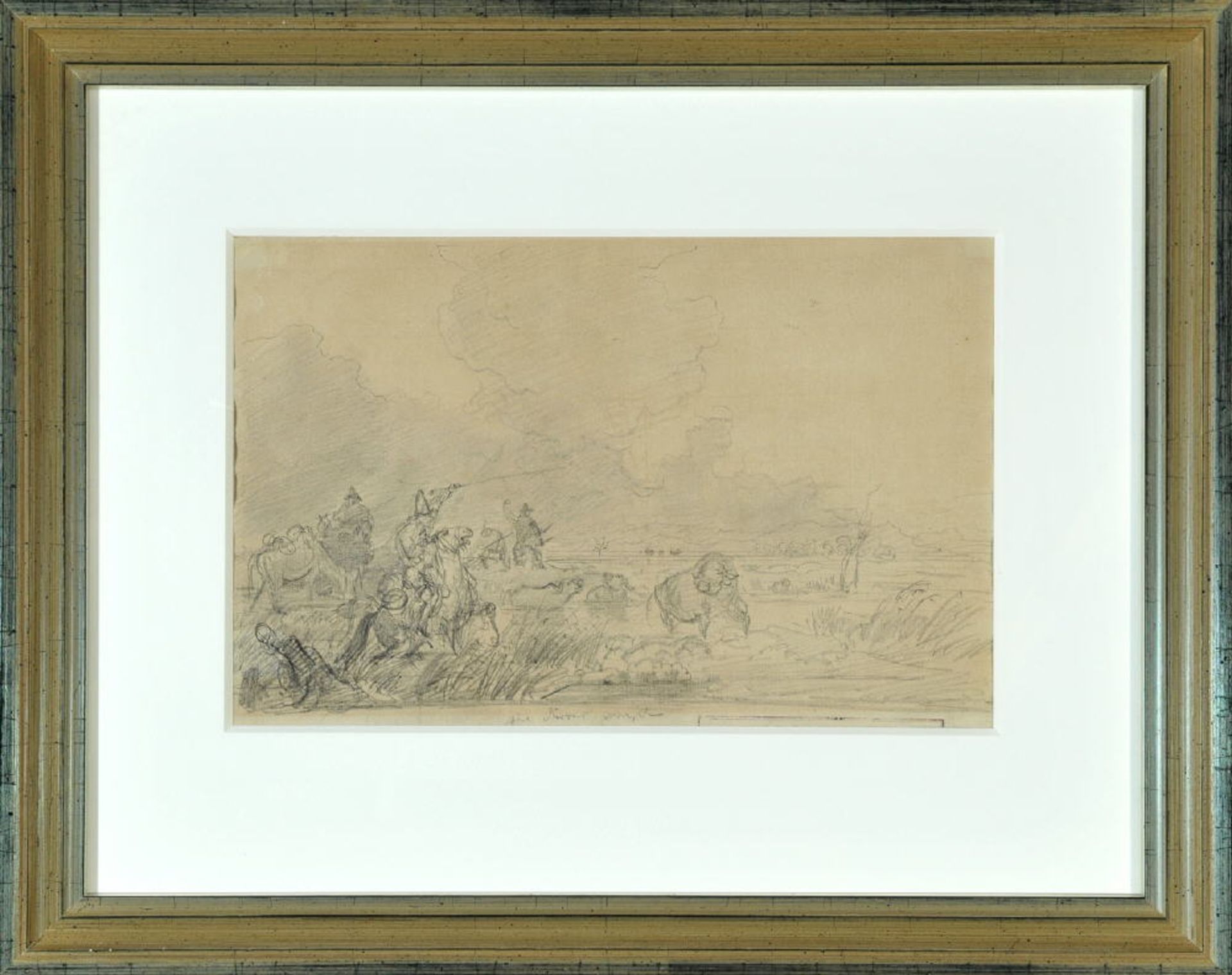 Bürkel, Heinrich, 1802 Pirmasens - 1869 MünchenBleistiftzeichnung, 21 x 32 cm, " Landschaft mit