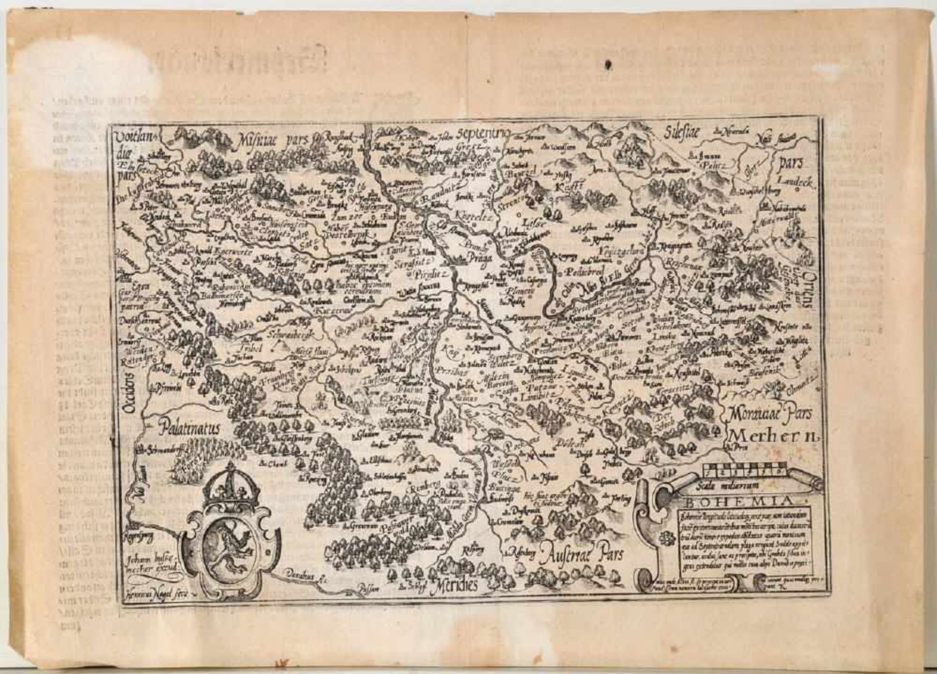 Landkarte "Bohemia"Kupferstich, 18,5 x 26,5 cm, von J. Bussemecher, nach H. Nagel, um 1600,