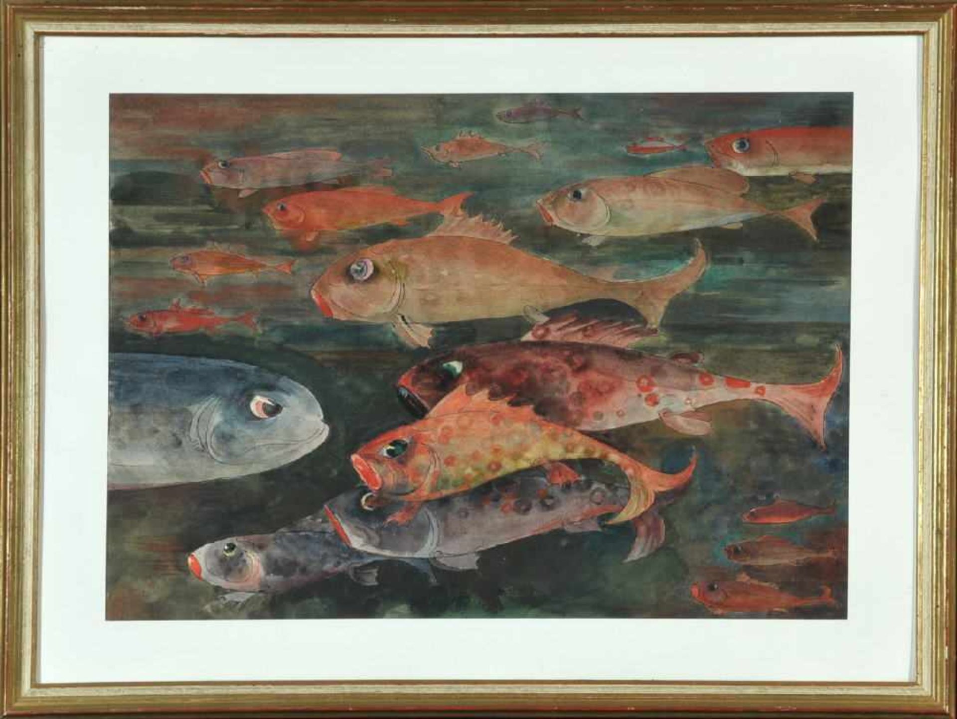 Buchty, Josef, 1896 Aachen - 1966 Garmisch-PartenkirchenAquarell, 40 x 56 cm, " Fische ", rücks.