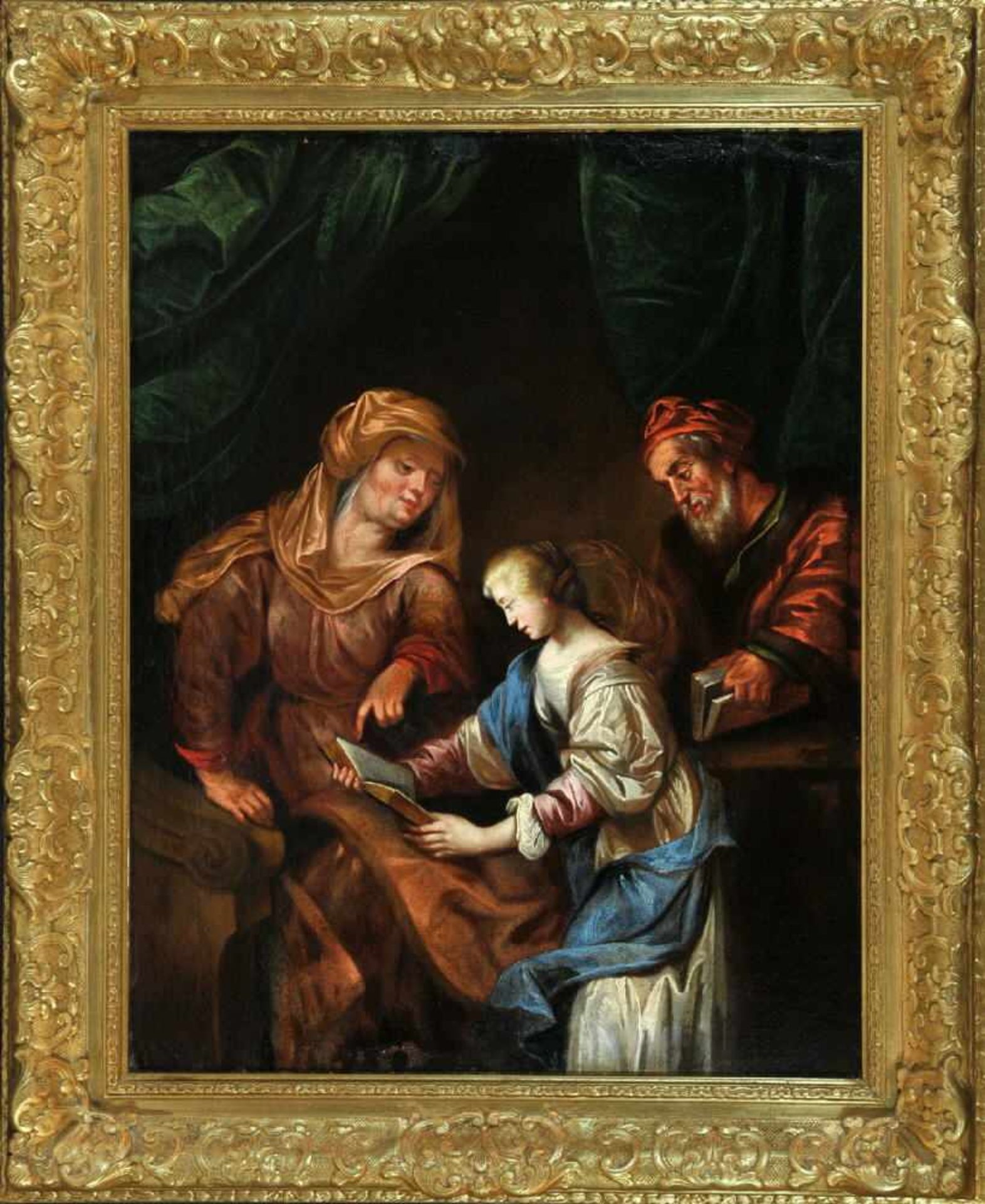 Bildnismaler des 17./18. Jh.Öl/Lwd, doubl., 56 x 44,5 cm, " Anna, Maria lesen lehrend ", Retuschen