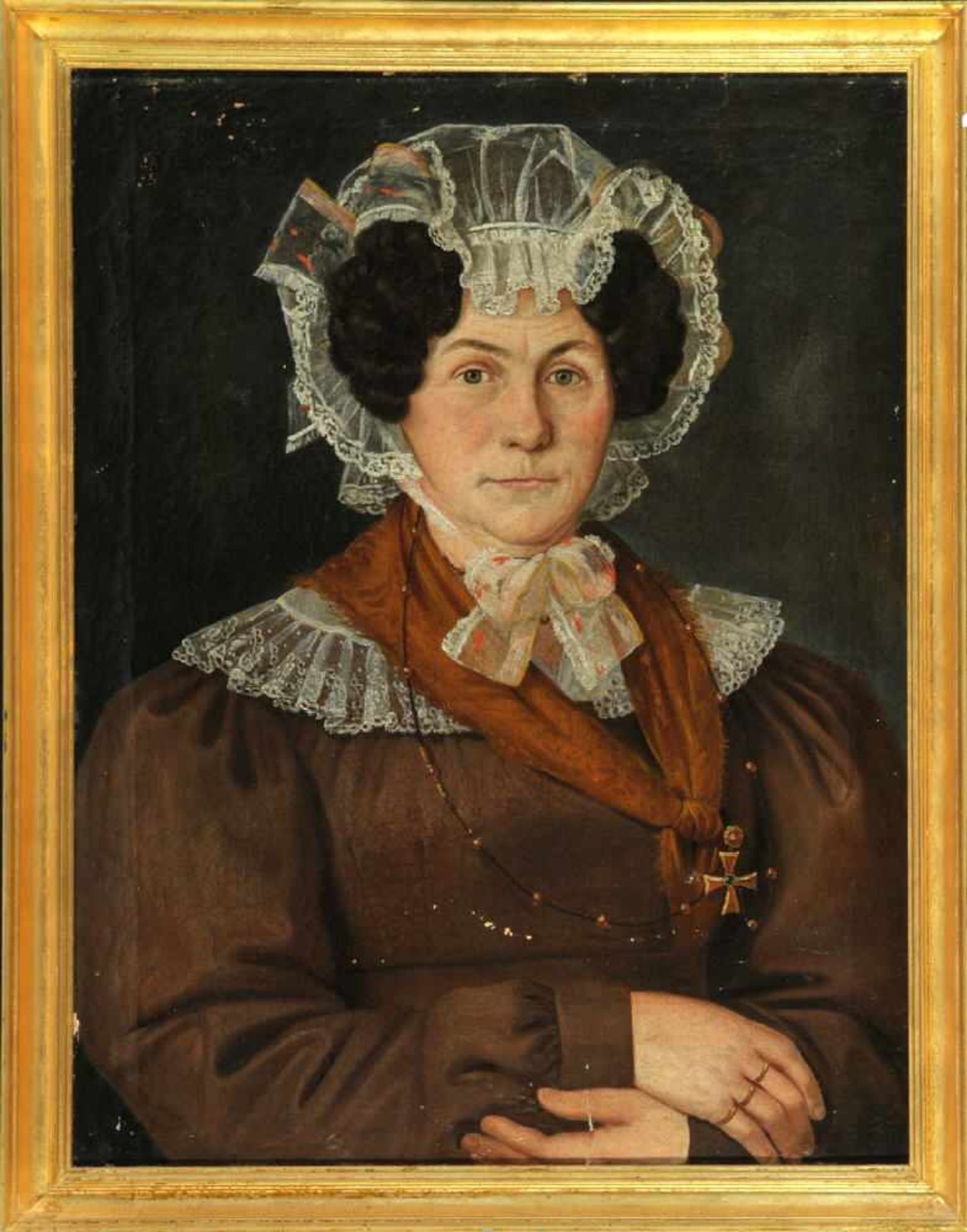 Biedermeier-Portraitmaler, tätig um 1830Öl/Lwd, 62,5 x 49 cm, " Brustbildnis einer Dame ",