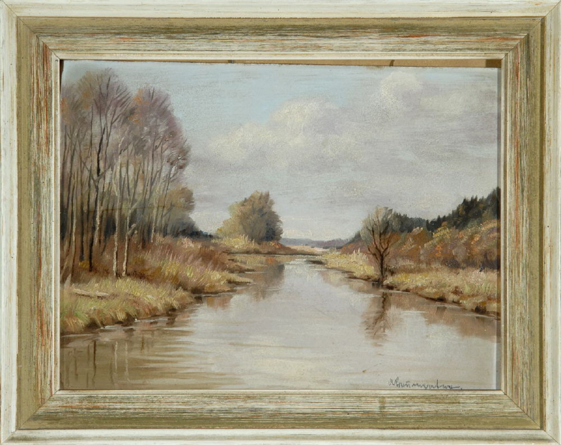 Baumgartner, August, Künstler des 20. Jh.Öl/Hartfaser, 18 x 23,5 cm, " Flusslandschaft ", u.r.