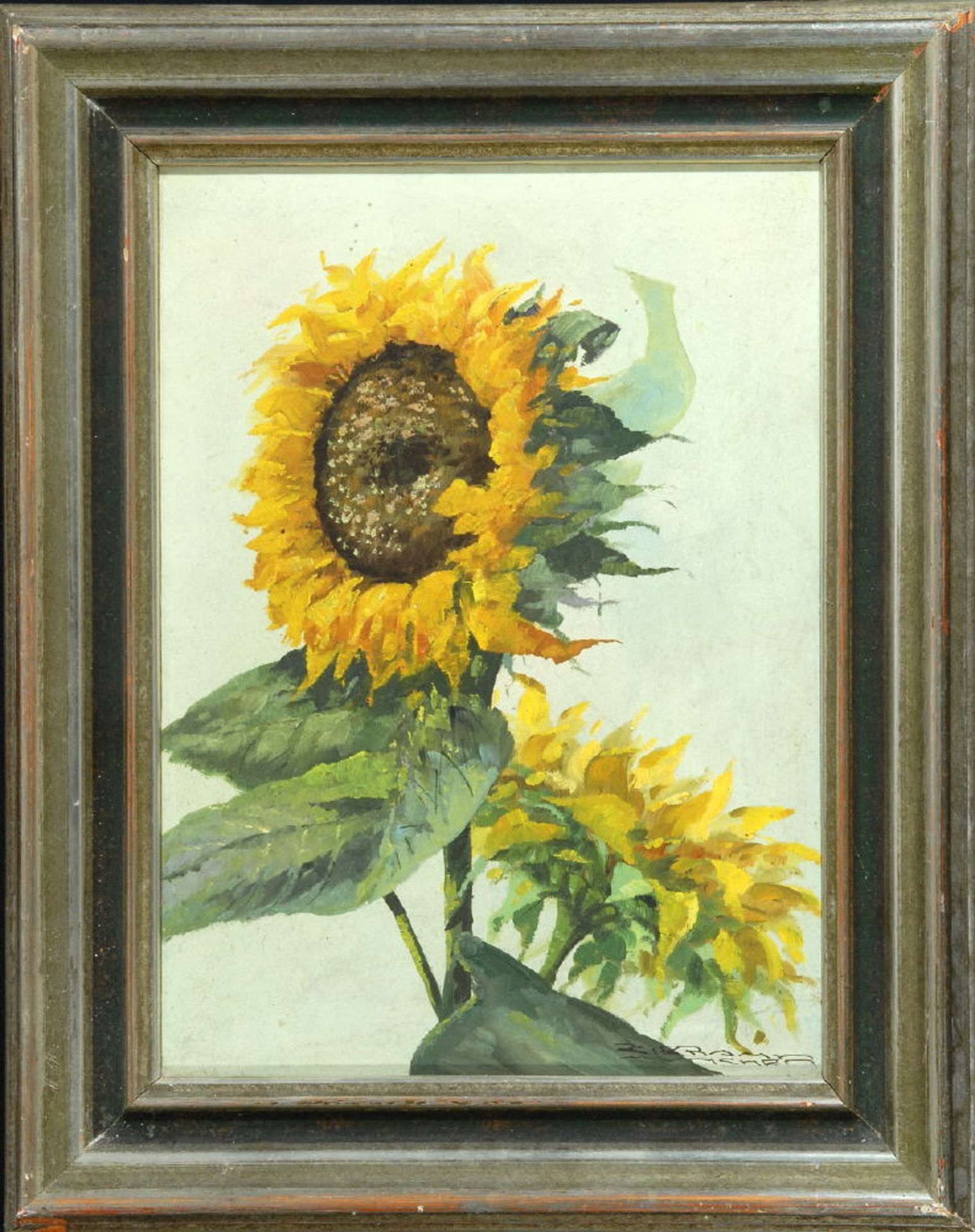 Blumenmaler des 20. Jh.Öl/Hartfaser, 36 x 26 cm, " Sonnenblumen ", u.r. sign. "C. Braml",
