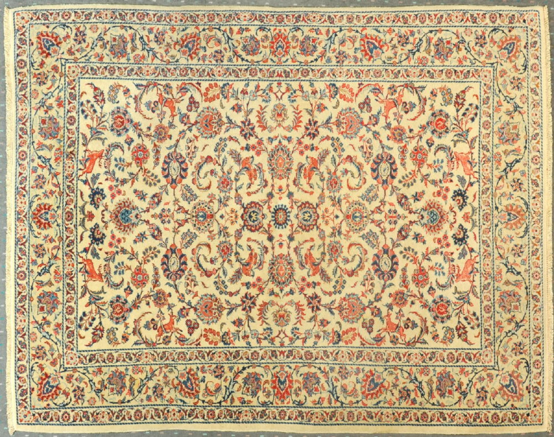 Kork-Keschan, Persien, 140 x 210 cmalt, Korkwolle, beigegrundig, durchgemustert mit floralen