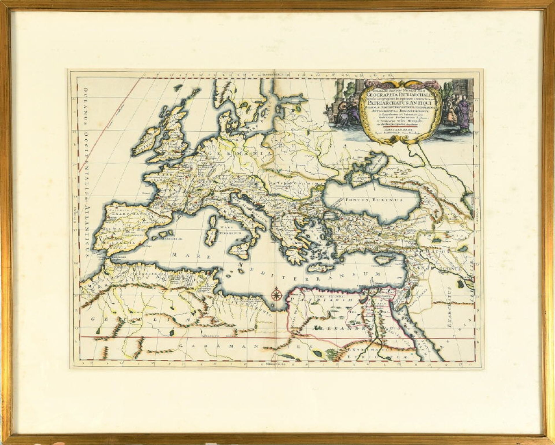 Landkarte "Geographia patriarchalis tabula geographica in..."Kupferstich, handcolor., 40 x 54,5